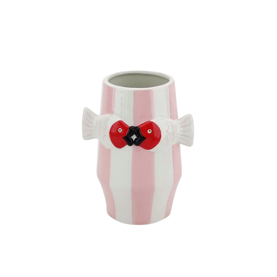 Vaas - Bloemenvaas Vissen - Dolomiet - Roze/Wit/Rood - 14x11,5x18cm