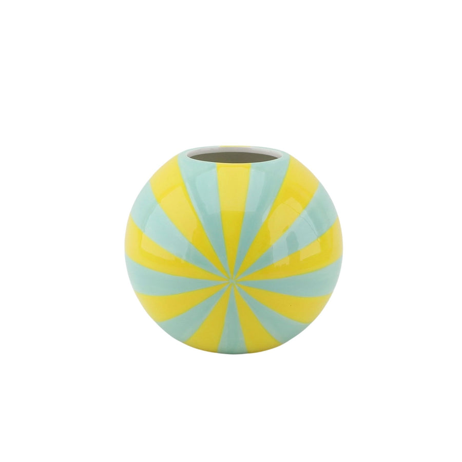 Vaas - Bloemenvaas Swirl - Dolomiet - Geel/Mintgroen - 15x15x13,5cm