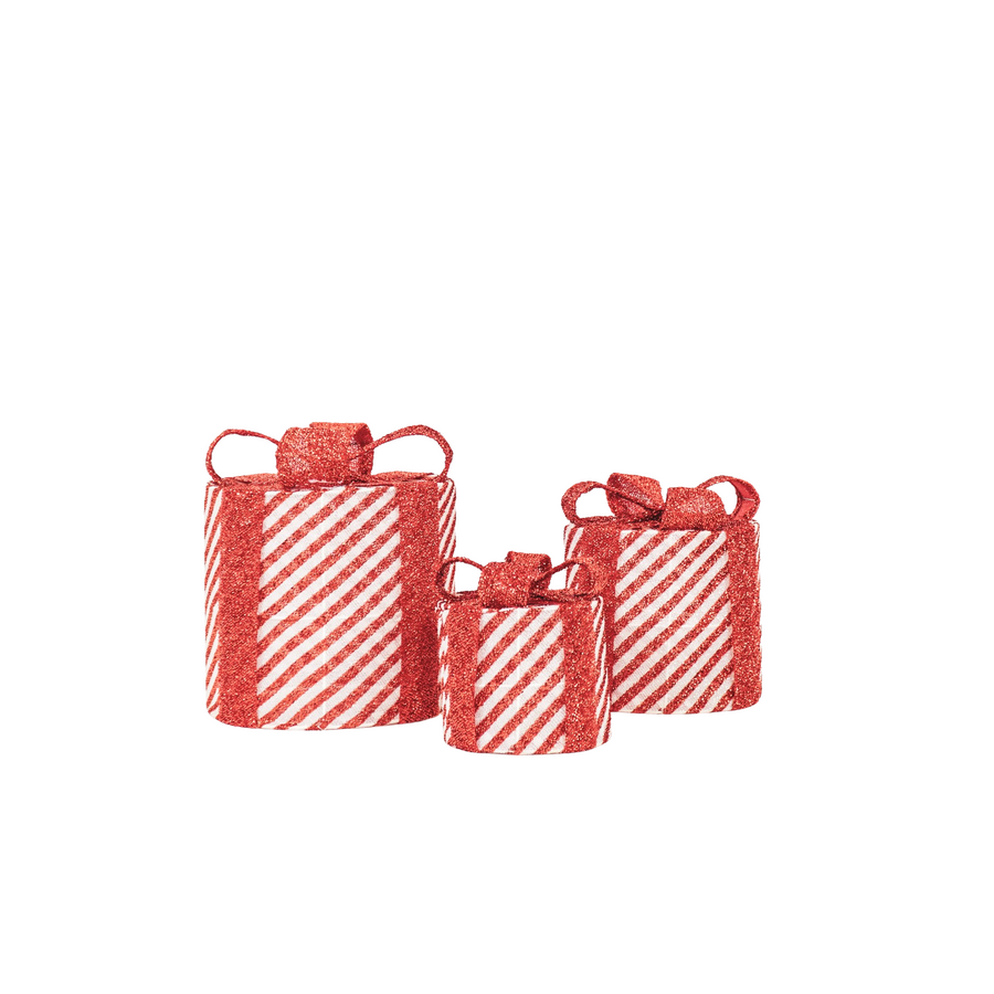 Kerst LED Lamp - Rond - Geschenkset van 3 - Kunststof - Wit/Rood - 15cm/20cm/25cm