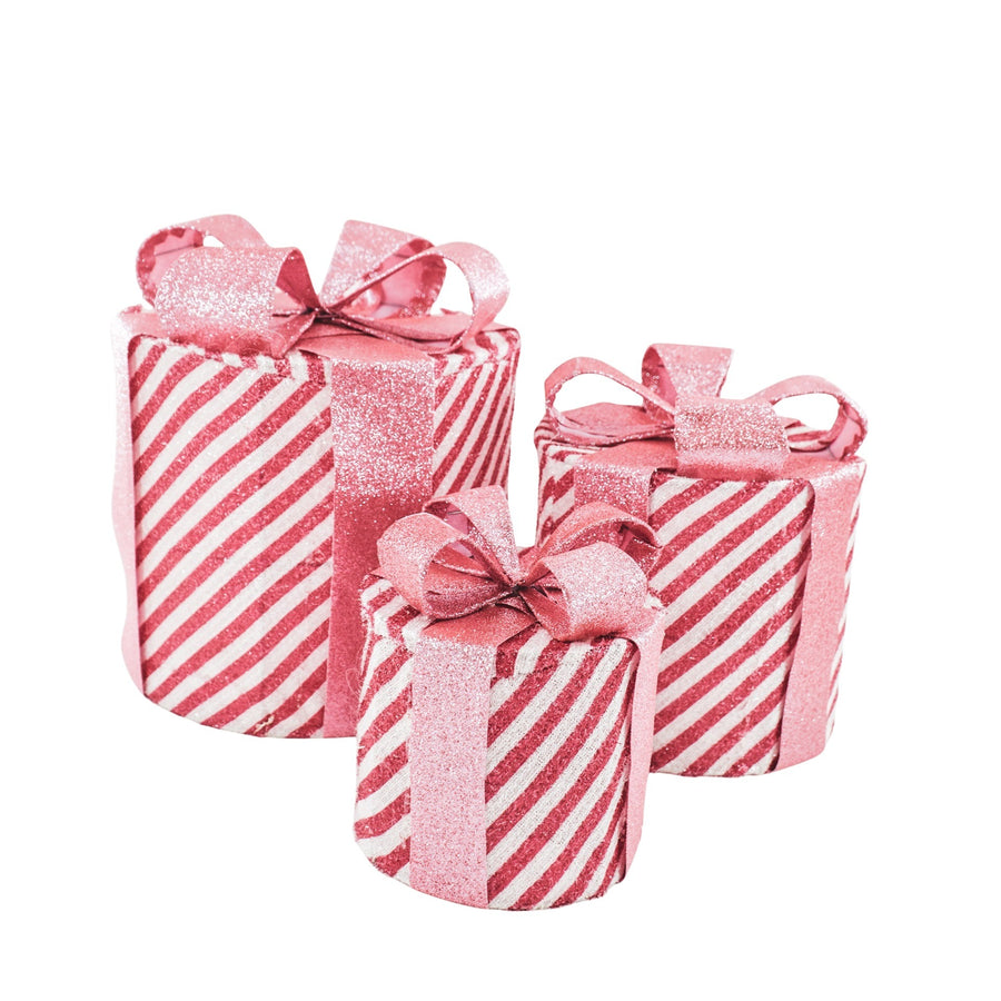 Christmas LED Lamp - Round - Gift Set of 3 - Plastic - Pink/White - 15cm/20cm/25cm