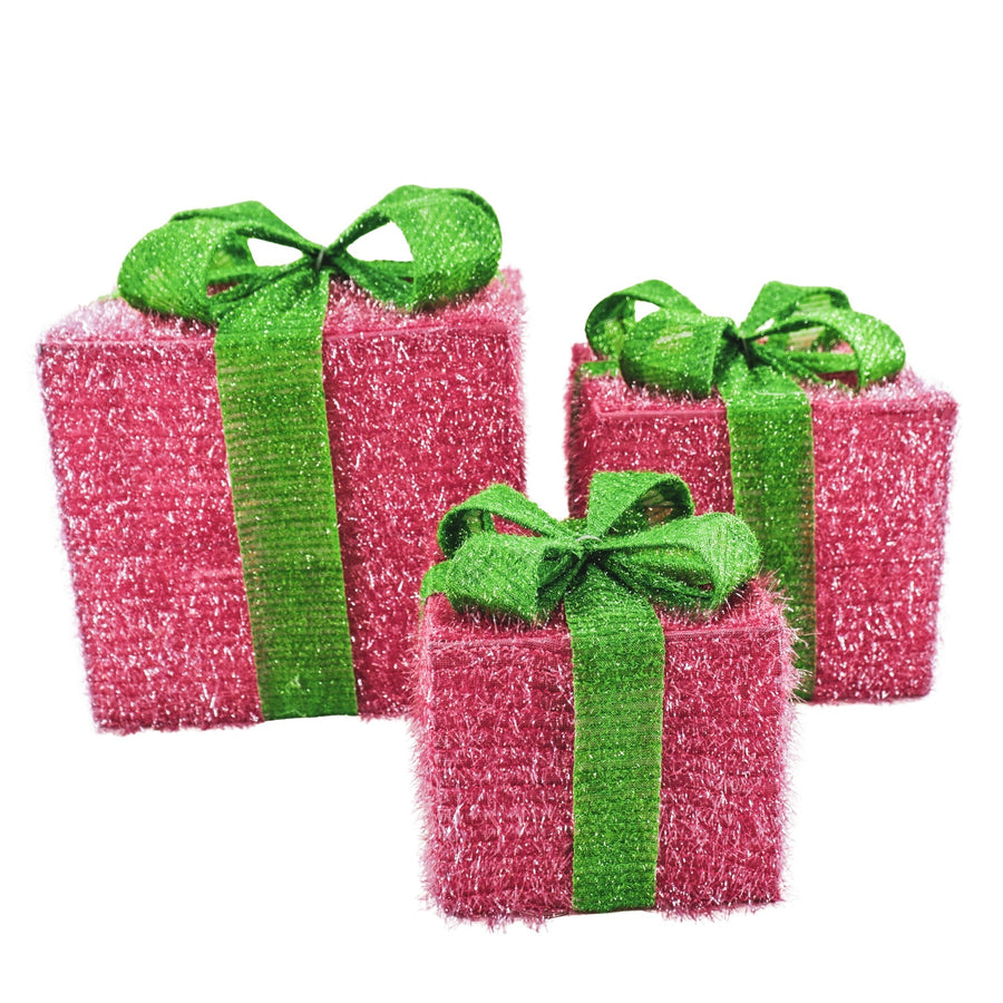 Christmas LED Lamp - Gift Set of 3 - Plastic - Pink/Green - 15cm/20cm/25cm