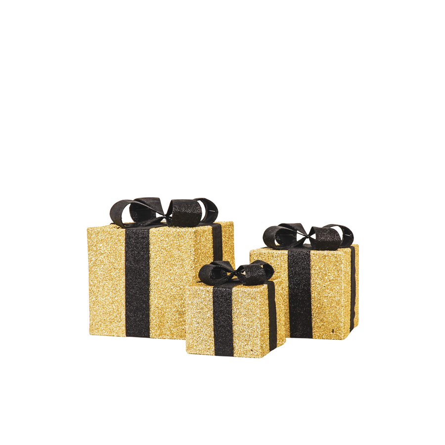 Christmas LED Light - Gift Set of 3 - Plastic - Gold/Black - 15cm/20cm/25cm