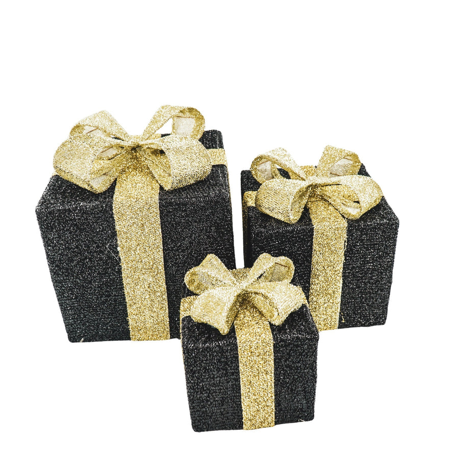 Christmas LED Lamp - Gift Set of 3 - Plastic - Black/Gold - 15cm/20cm/25cm