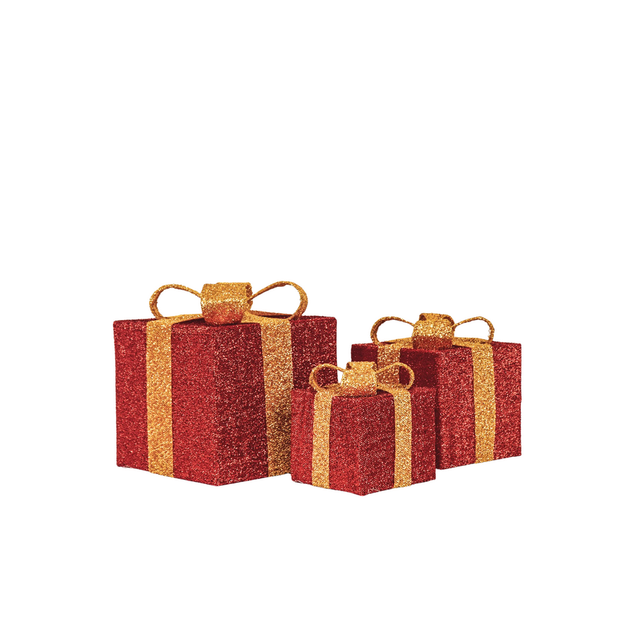 Christmas LED Lamp - Gift Set of 3 - Plastic - Red/Gold - 15cm/20cm/25cm