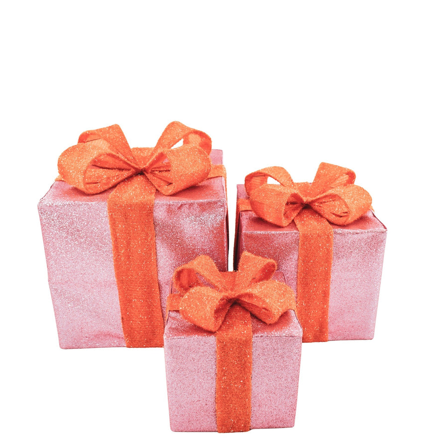 Christmas LED Light - Gift Set of 3 - Plastic - Orange/Pink - 15cm/20cm/25cm