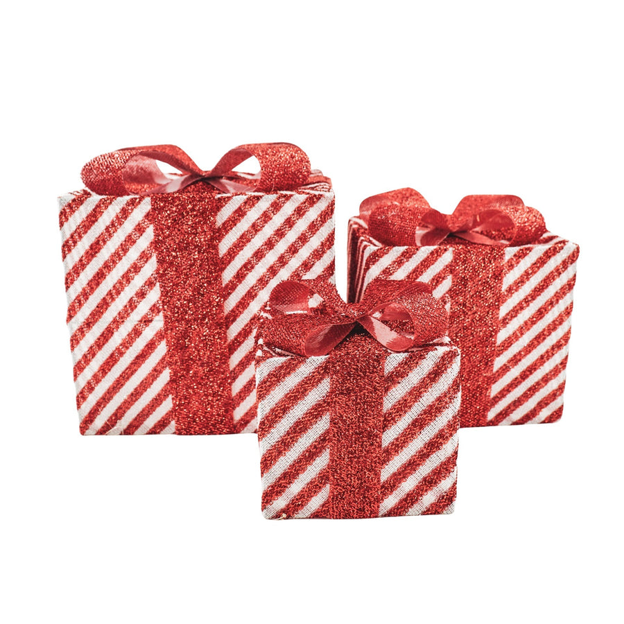 Christmas LED Light - Gift Set of 3 - Plastic - Red/White - 15cm/20cm/25cm