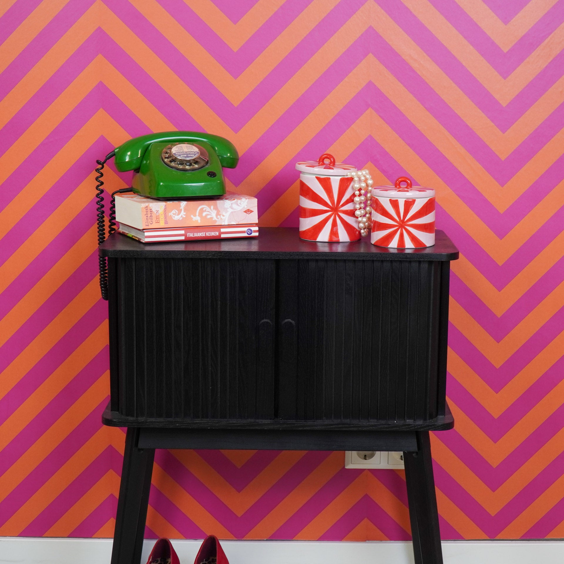Opbergpot - Swirl - Rood/Roze - Dolomiet - 11x11x14,5cm