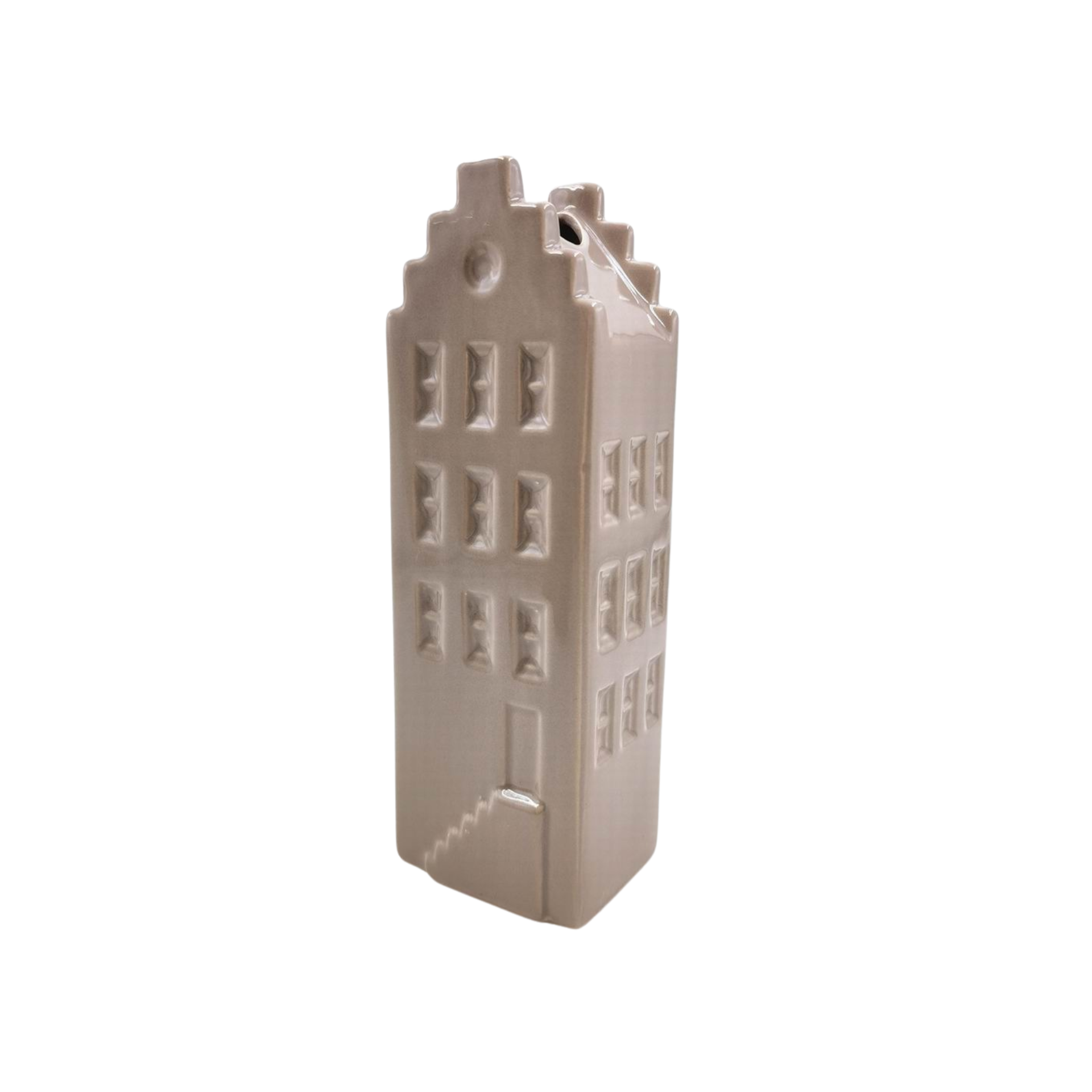 Bloemenvaas - Huis Vaas- Keramiek -Taupe - 7,5x6x23 cm