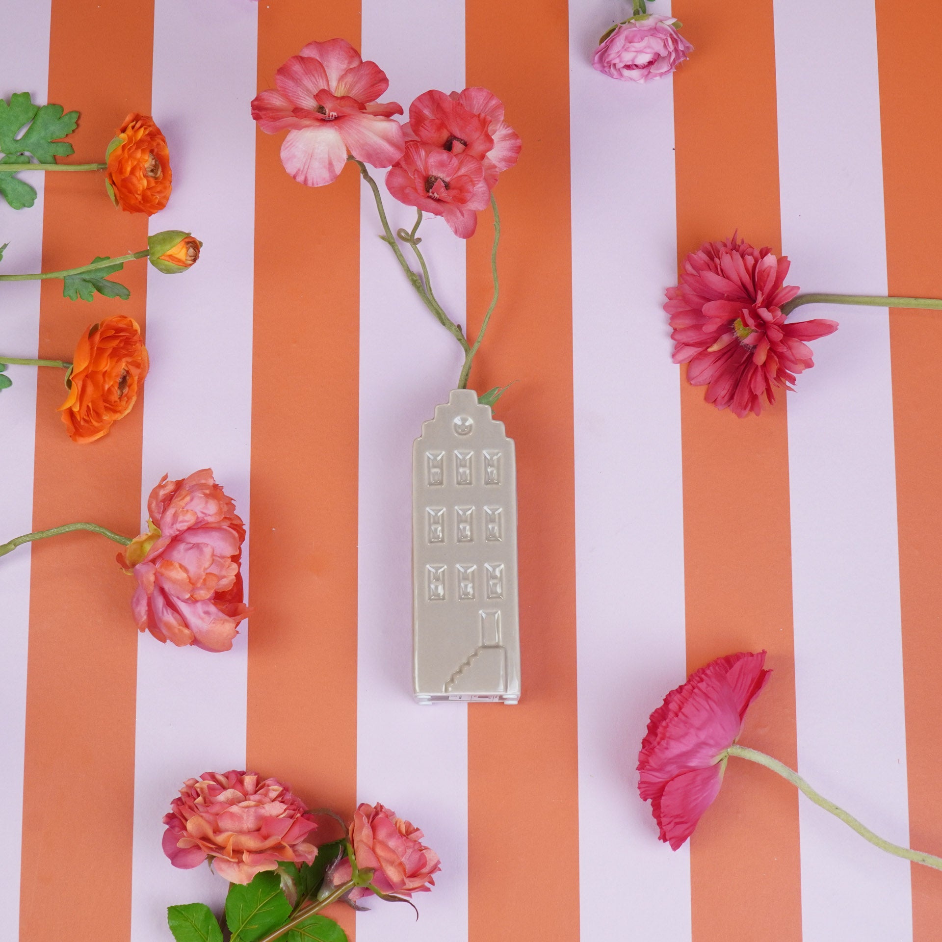 Bloemenvaas - Huis Vaas - Keramiek - Taupe - 6x5,5x18 cm