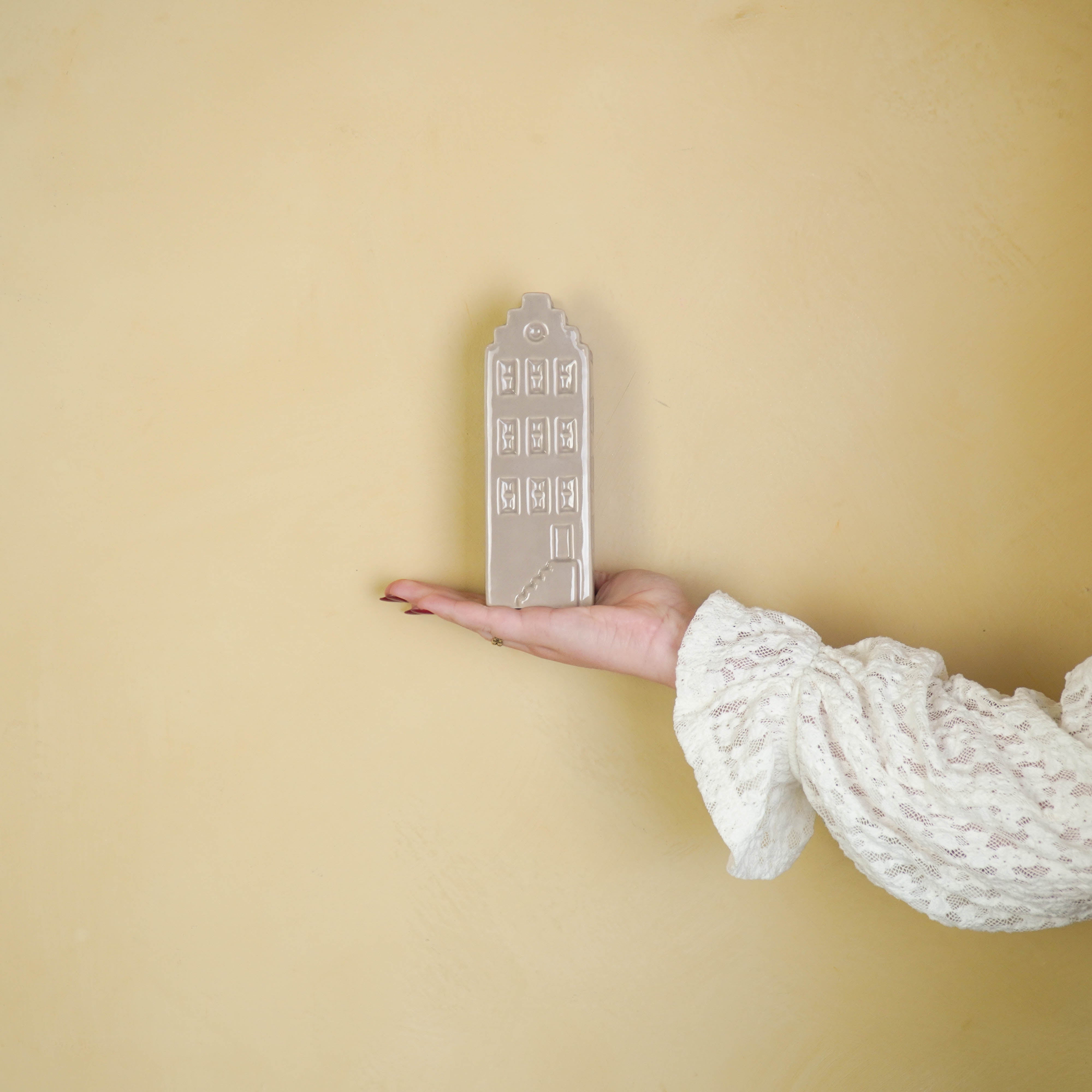 Bloemenvaas - Huis Vaas - Keramiek - Taupe - 6x5,5x18 cm