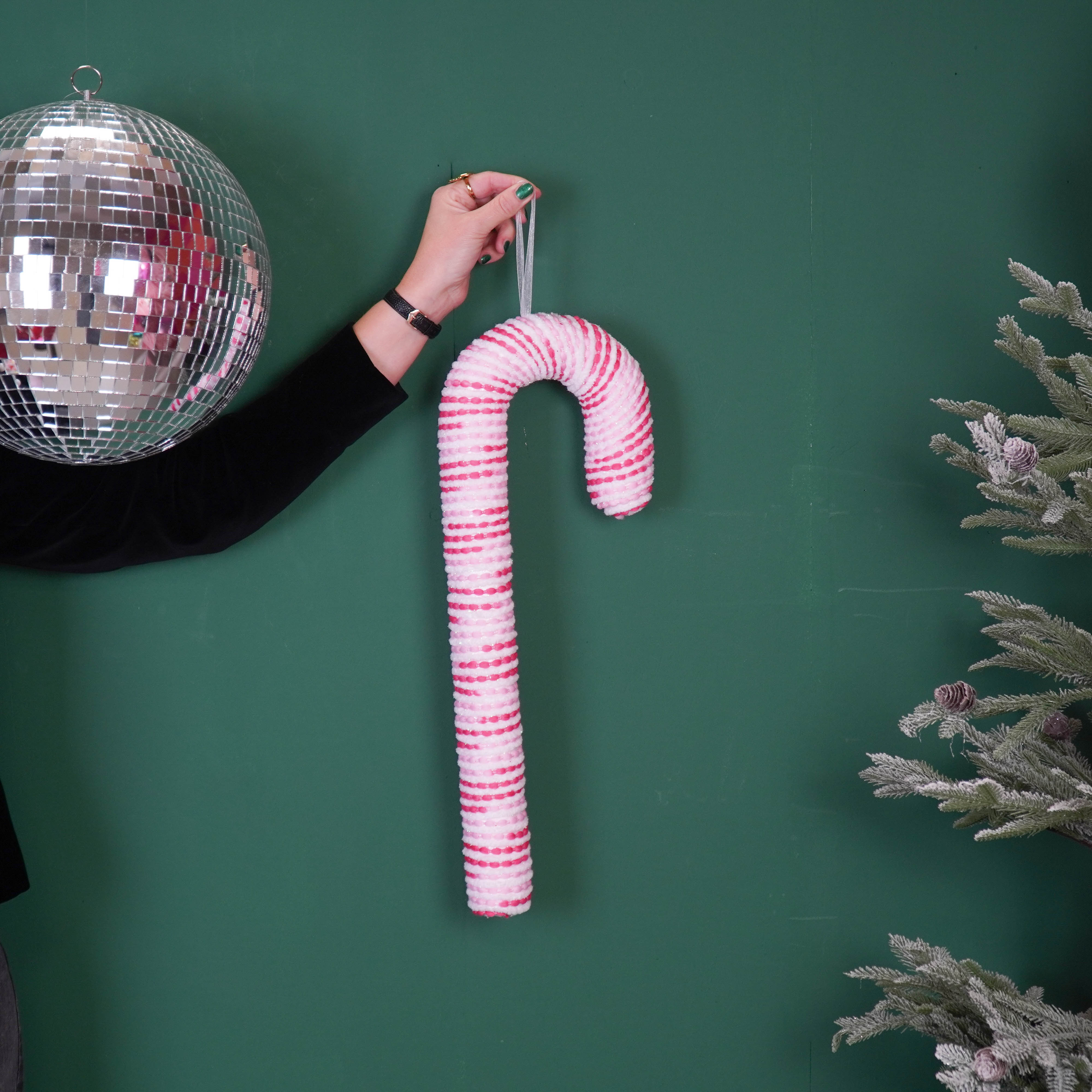 Kerstversiering - Zuurstok - Roze/ Wit -  Foam -  52 cm