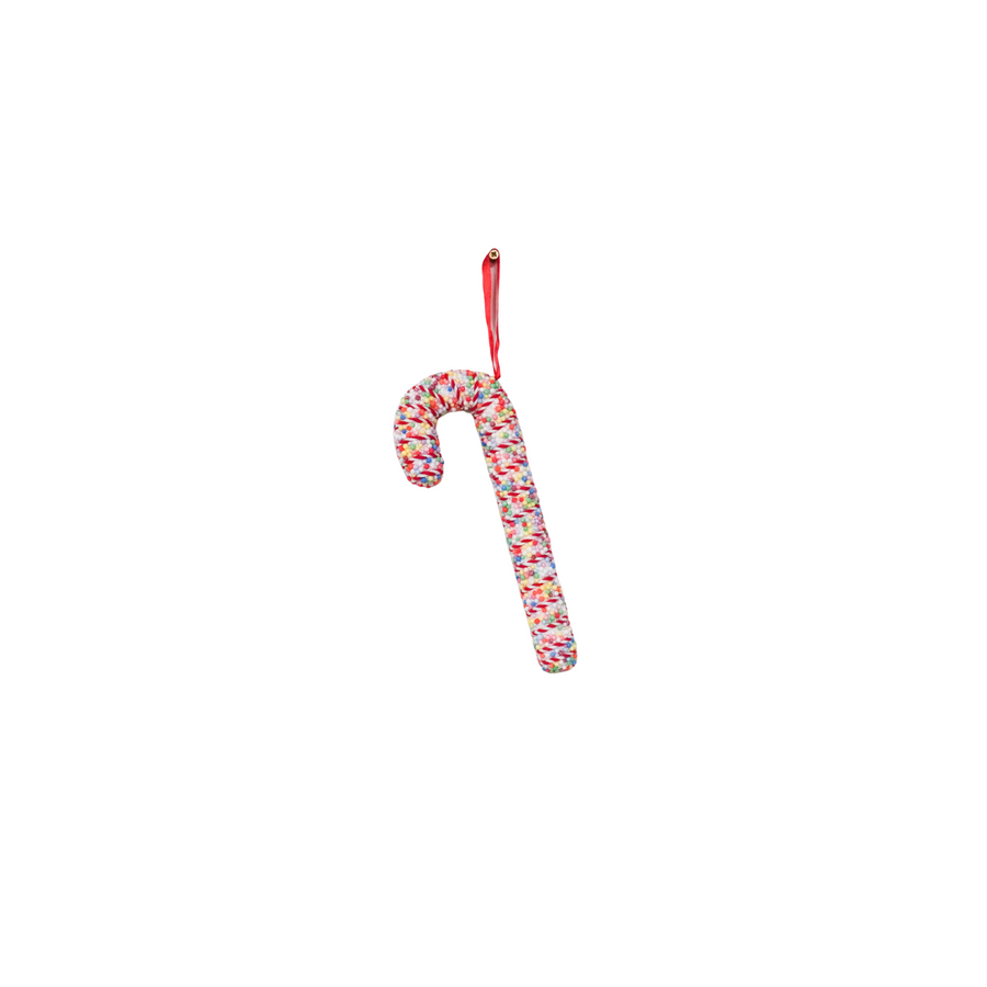 Christmas Decoration - Candy Cane - White/ Disco Ball Dip - Foam - 21 cm