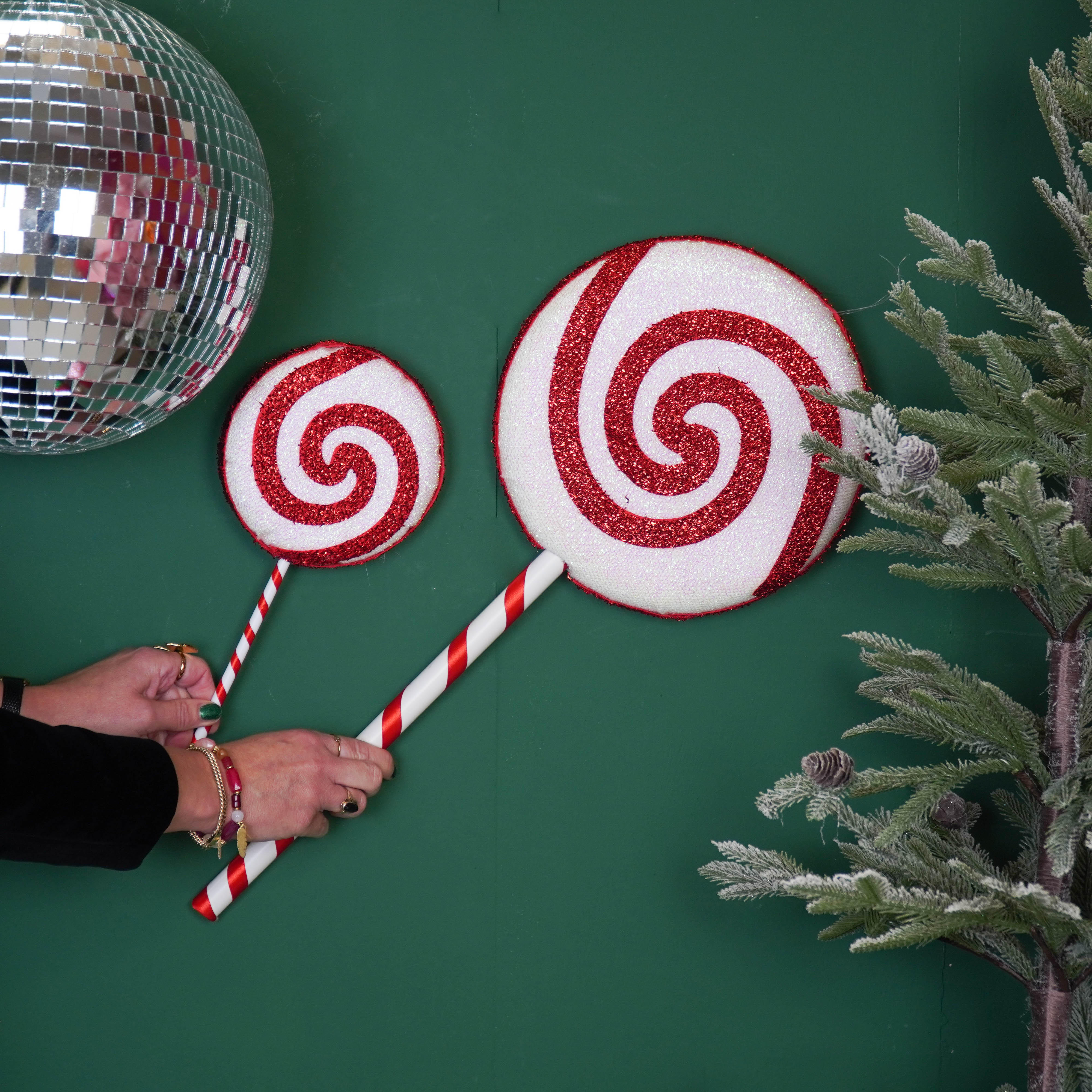 Kerstversiering - Lolly - Wit/ Rood -  Foam -  25x63cm