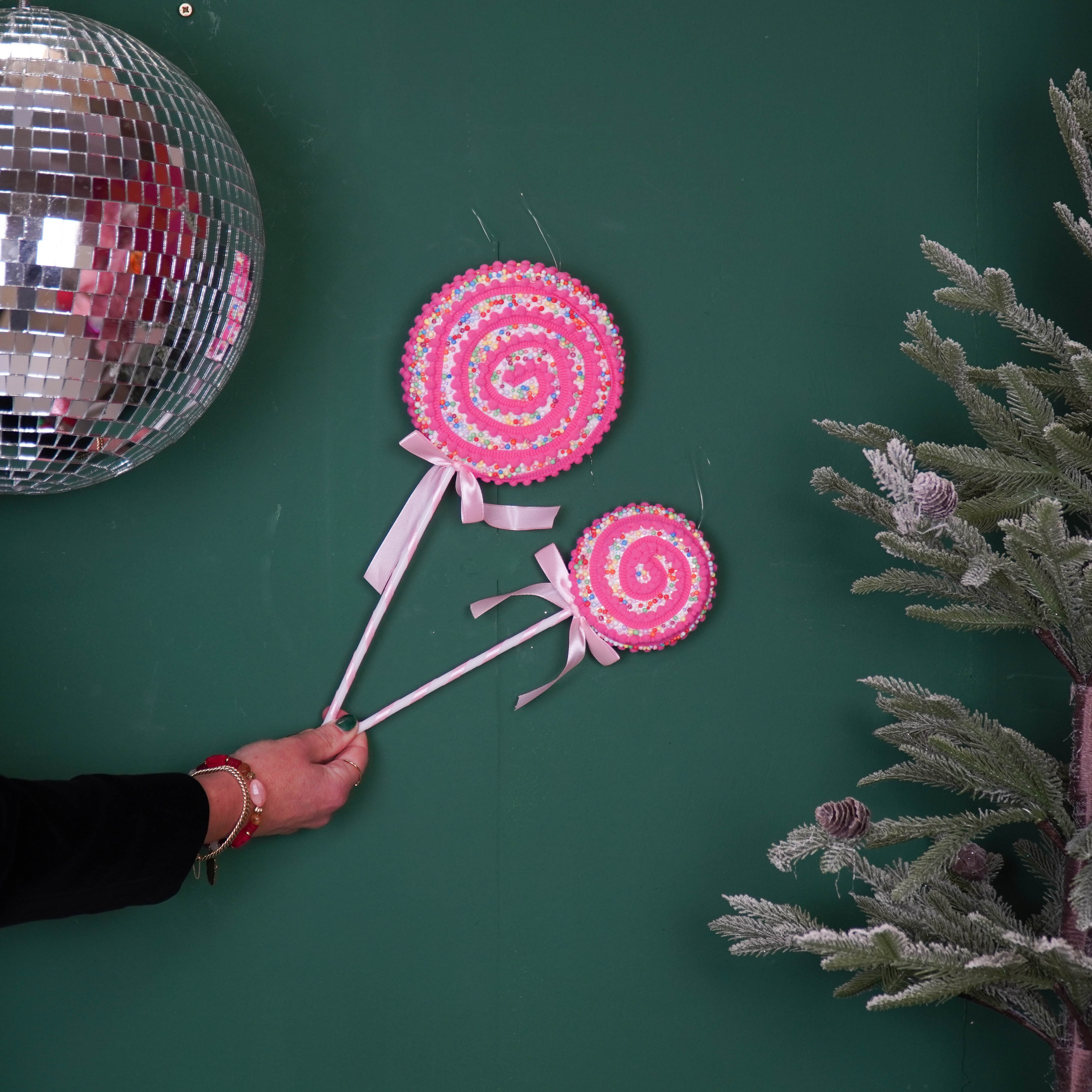 Kerstversiering - Lolly - Roze/Geel -  Foam -  10x29cm