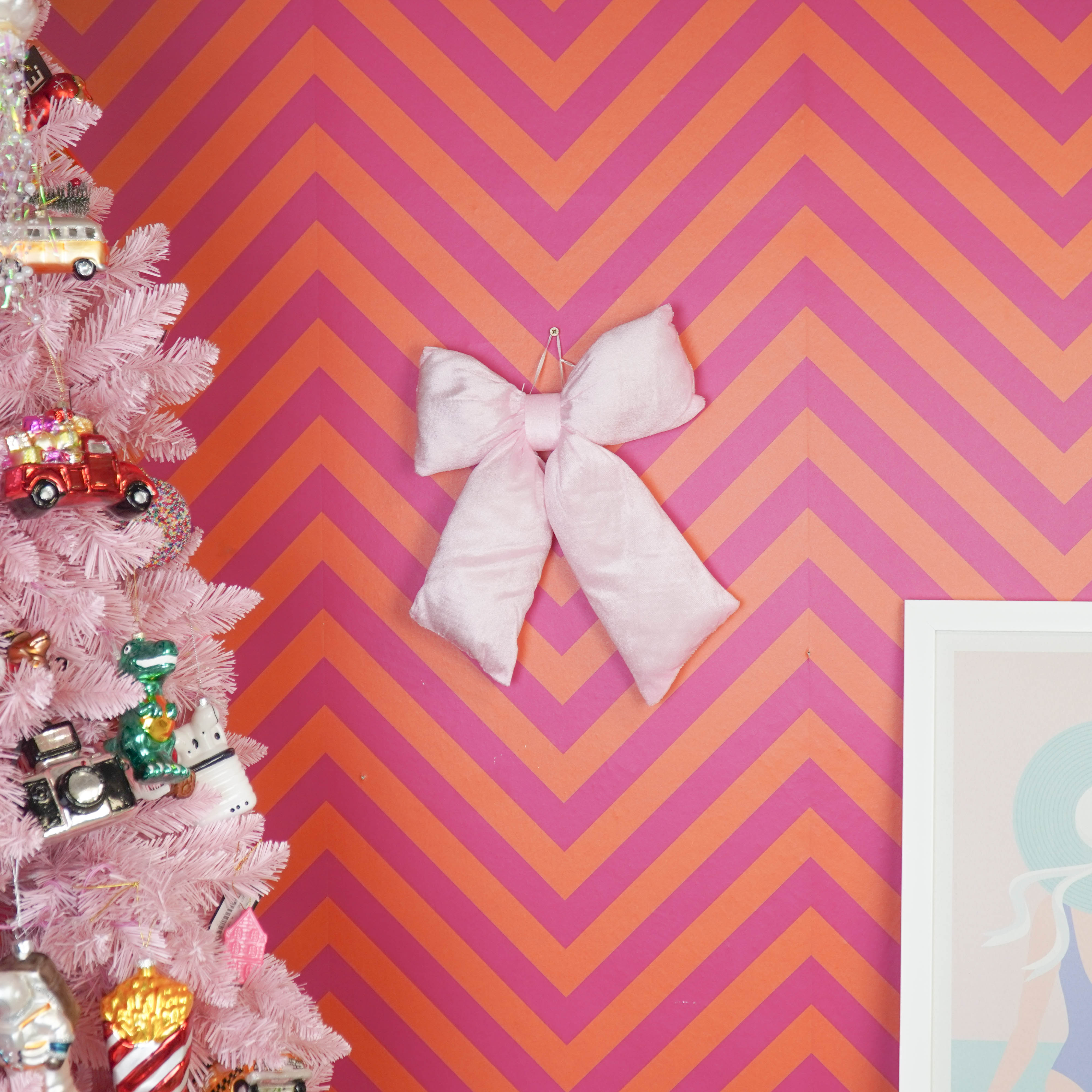 Kerst Decoratie - Strik - Licht Roze - Fluweelachtig -   32x40cm