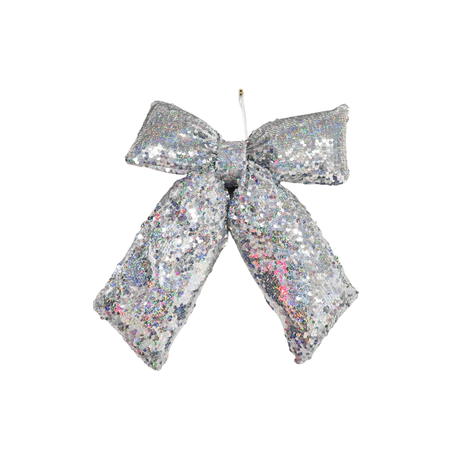 Christmas Decoration - Bow - Silver - Sequin Fabric - 32x40cm