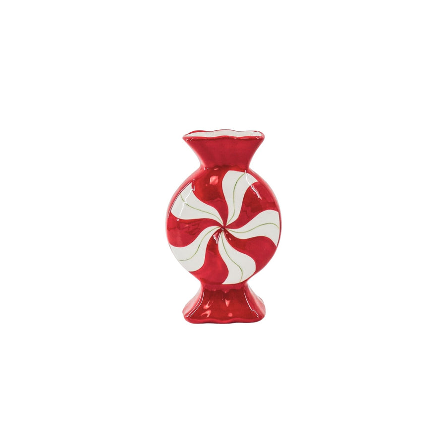 Flower vase- Toffee candy- Ceramics- Red/White- 12x6.5x20cm