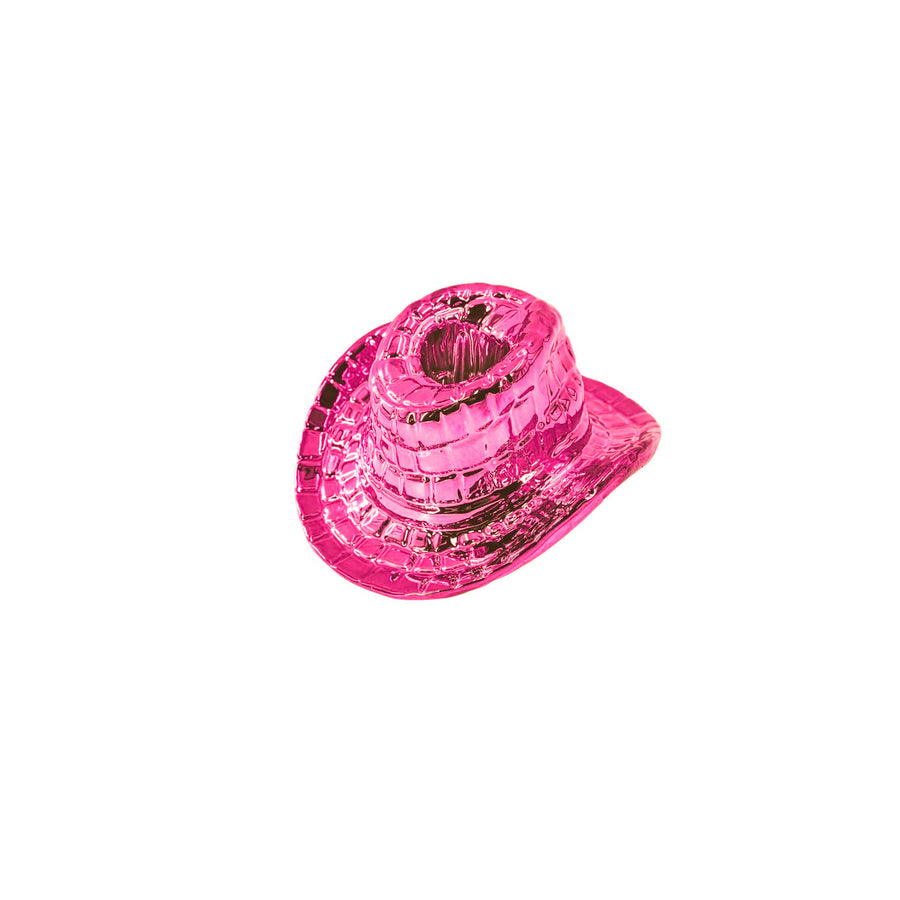 Candle Holder - Cowboy Hat Candle Holder - Ceramic - Pink - 13.5x11x7 cm