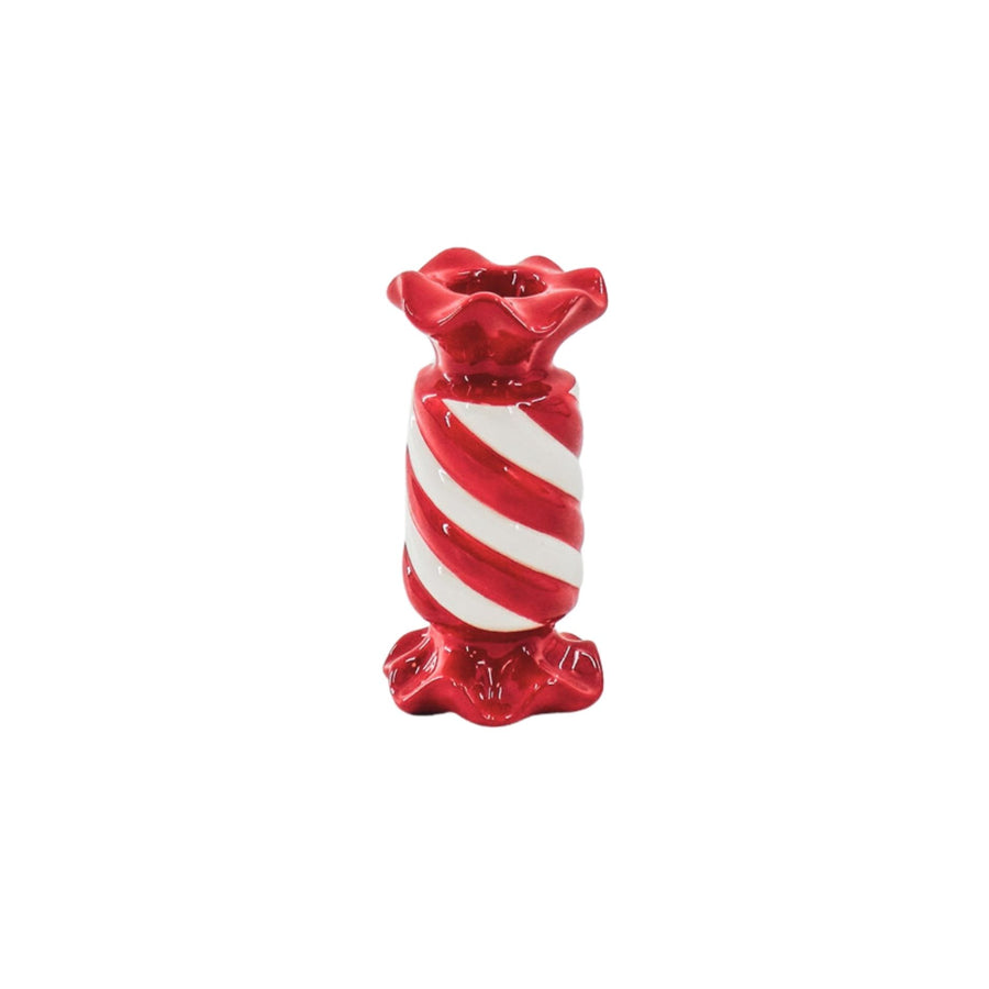 Candlestick-Toffee Sweet Candle Holder-Ceramic-Red/White-7.5x7.5x13 cm