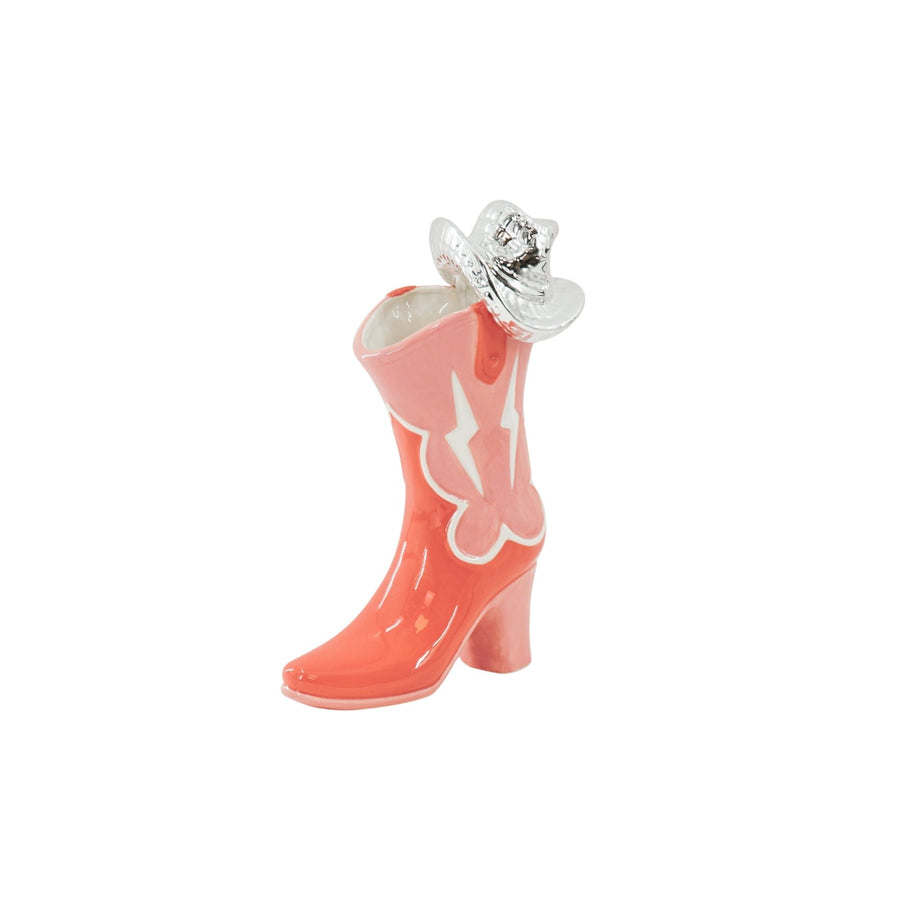 Bloemenvaas - Laars met Disco Hoed Vaas - Keramiek - Roze/Oranje - 16,5x10,5x26,5 cm