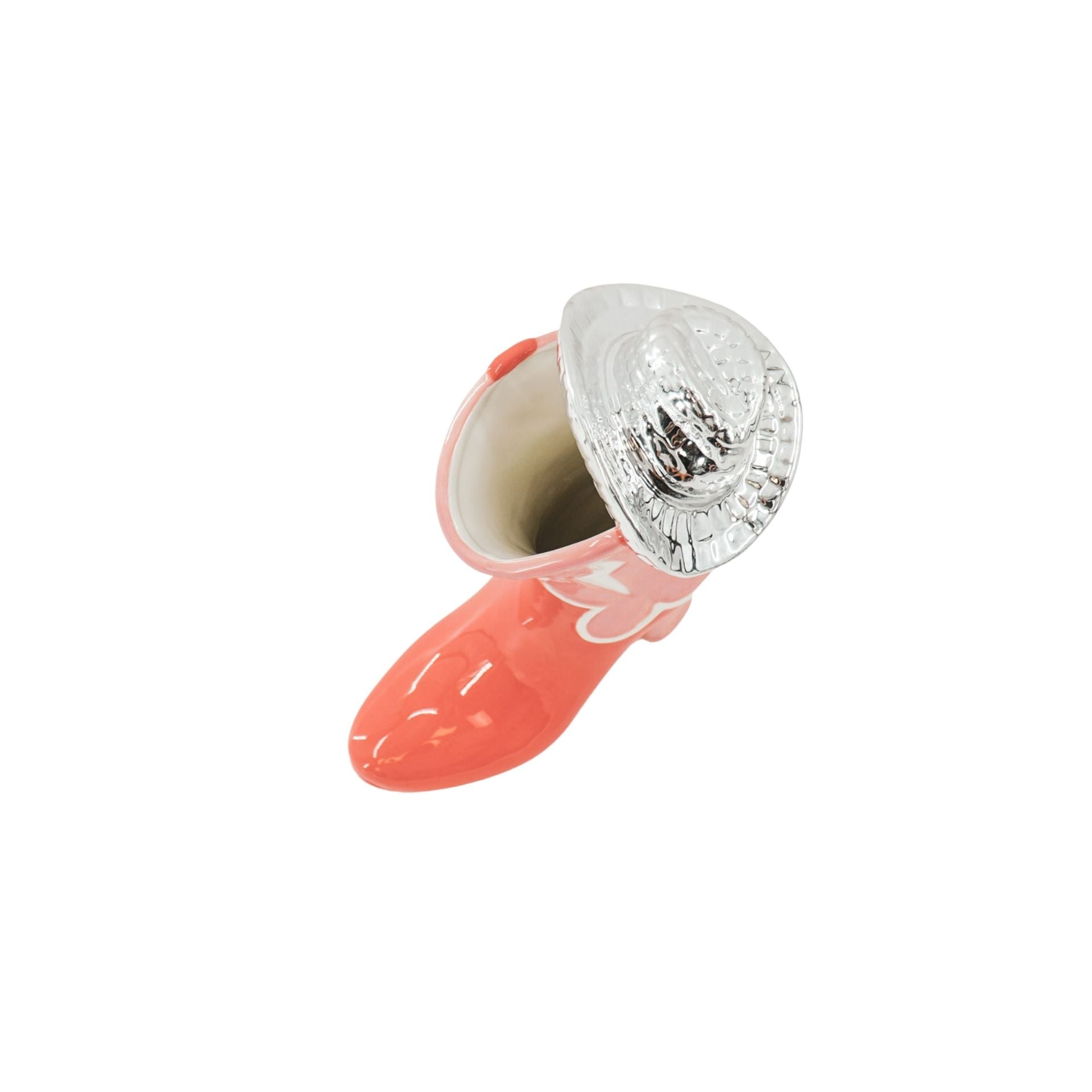 Bloemenvaas- Laars met Disco Hoed Vaas- Keramiek-Roze/Oranje- 16,5x10.5x26,5cm