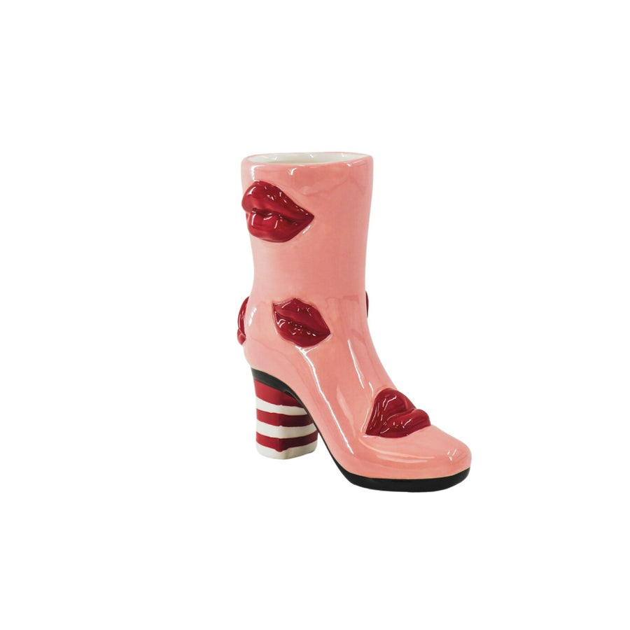 Flower vase- Boot with Lugs Vase- Ceramic-Pink/Red- 19.5x8.5x23 cm