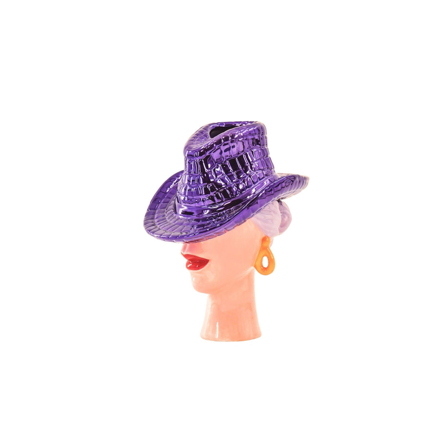 Flower Vase - Woman with Cowboy Hat Vase - Ceramic - Purple - 19x16x23.5 cm