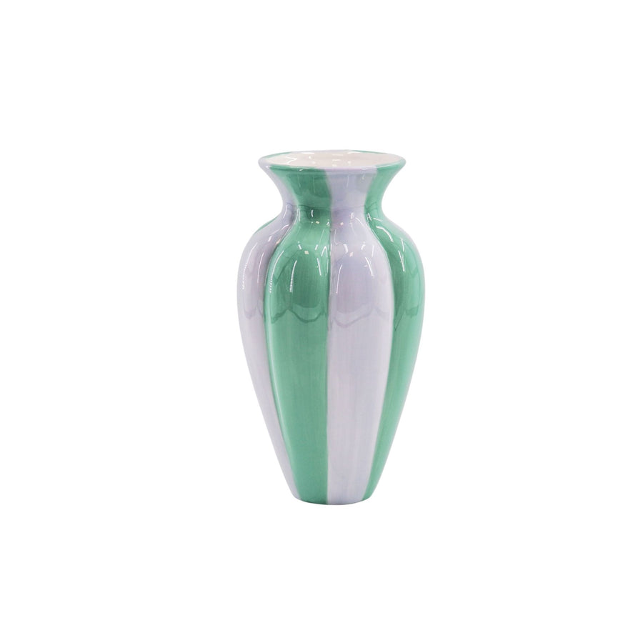 Bloemenvaas - Geplooide Vaas - Keramiek - Lila/Groen - 16,5x16,5x29,5 cm