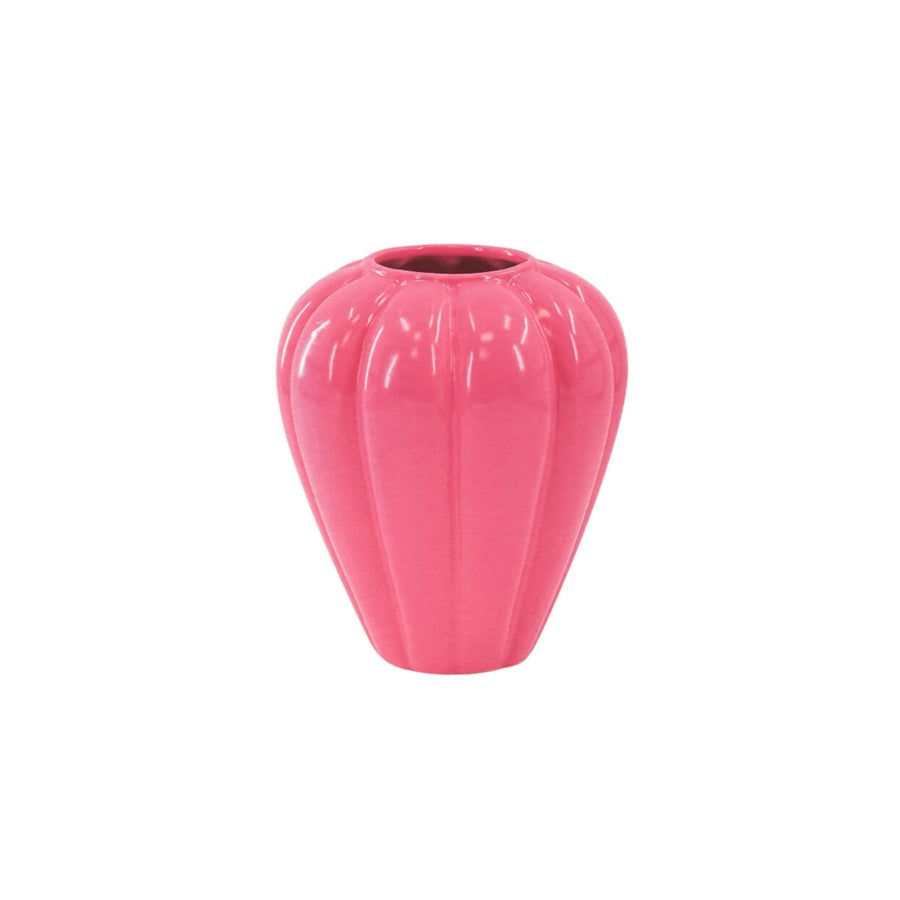 Flower Vase - Swirl Vase - Ceramic - Fluorescent Pink - 20x20x21.5 cm