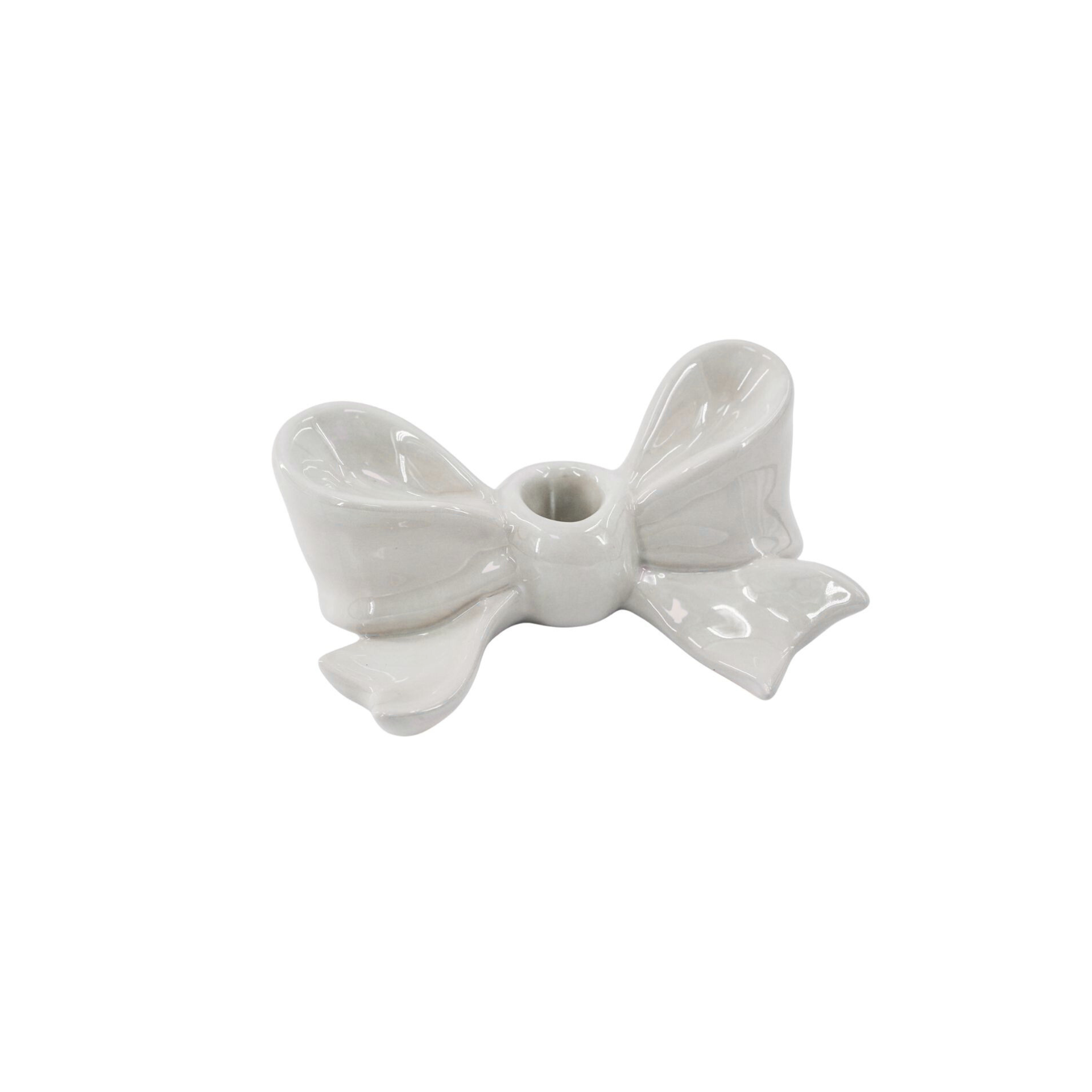 Kandelaar- Kaarshouder Strik- Keramiek- Wit- 18x9x7 cm