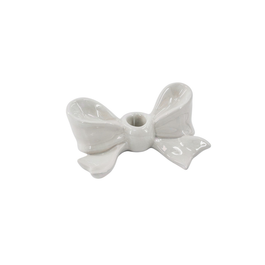 Candlestick- Candle Holder Bow- Ceramic- White- 18x9x7 cm