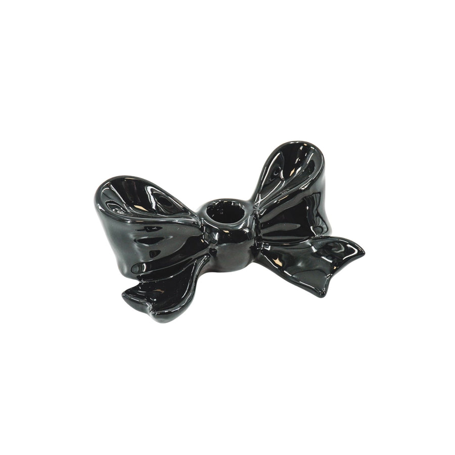 Candlestick - Candle holder Bow - Ceramics - Black - 18x9x7 cm
