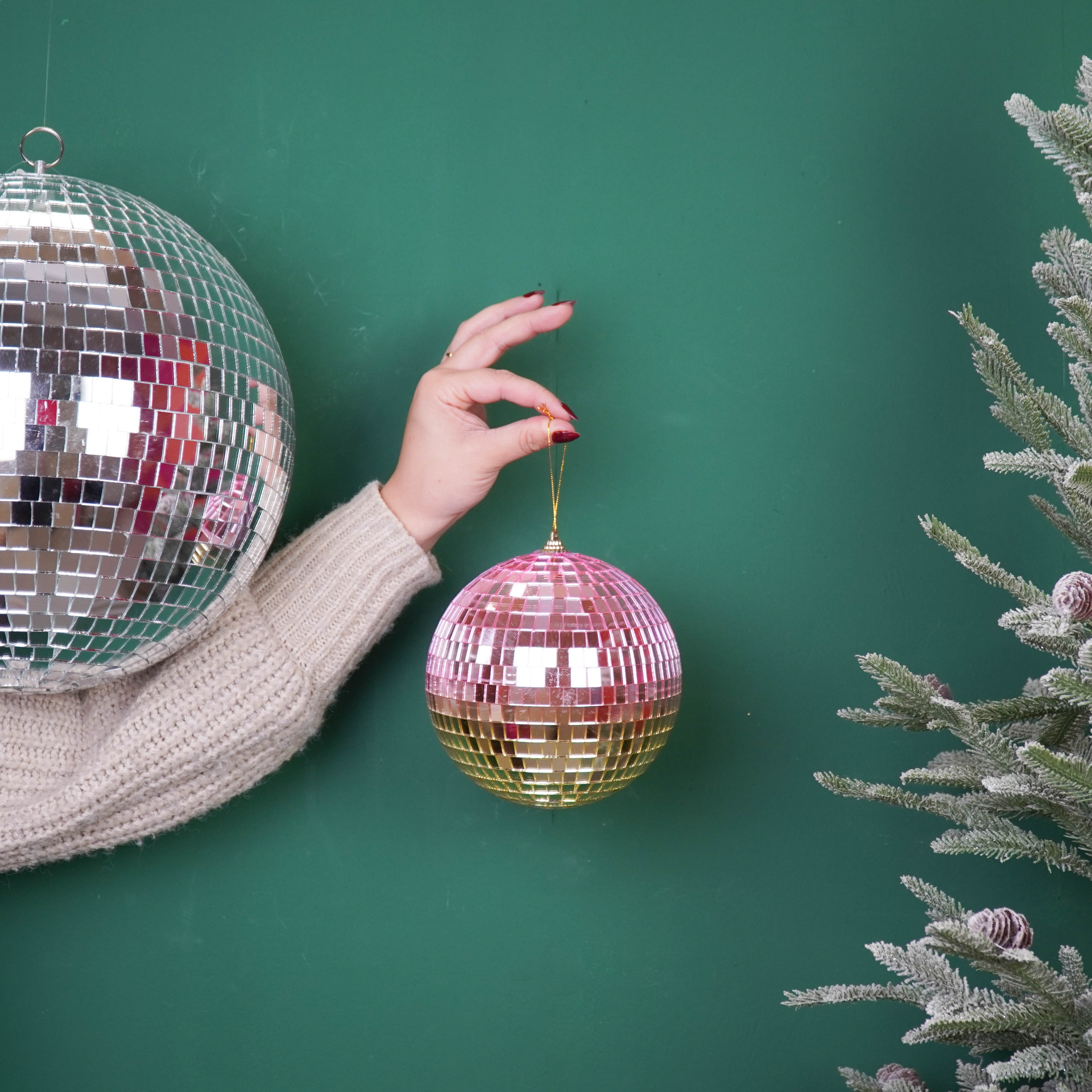 Kerstversiering -  Kersthanger - Discobal - Foam - Roze/Goud - 15x15x15cm