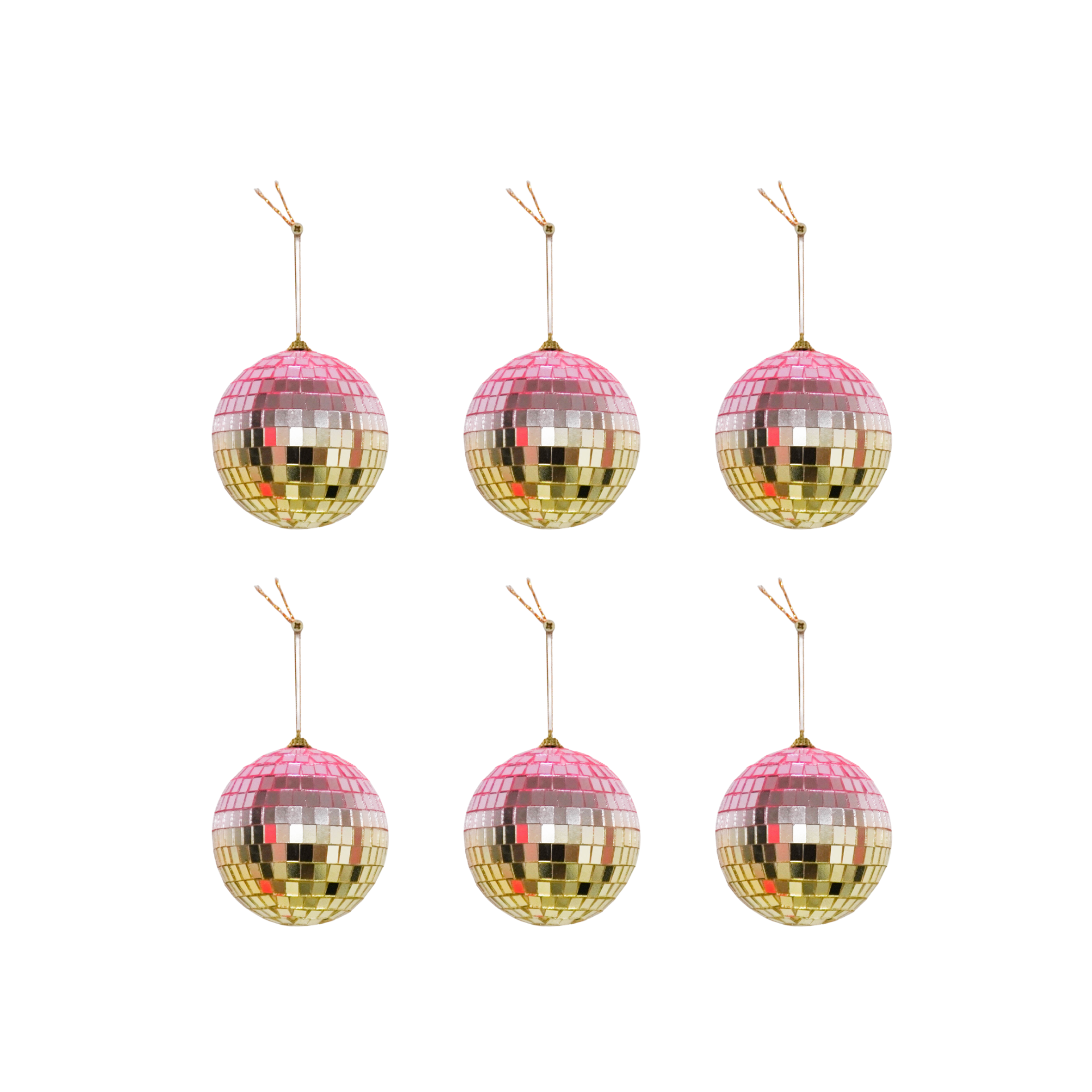 Kerstversiering -  Kersthanger - Discobal - Foam - Set van 6 - Roze/Goud  - 6x6x6cm