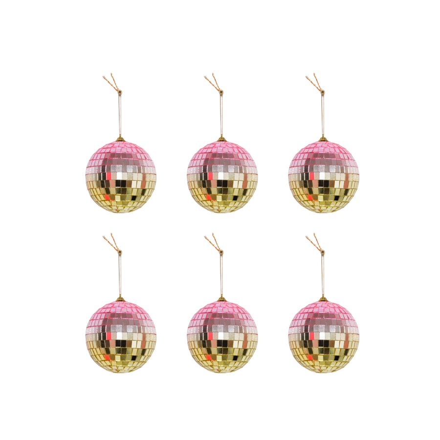 Christmas Decorations - Christmas Ornament - Disco Ball - Foam - Set of 6 - Pink/Gold - 6x6x6cm