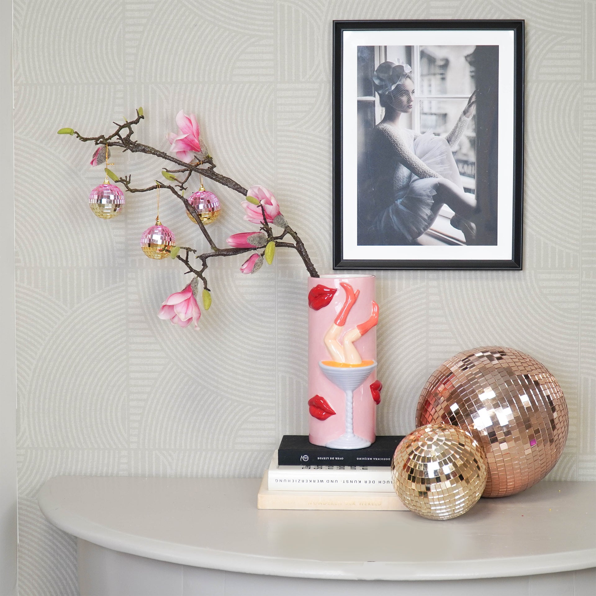 Kerstversiering -  Kersthanger - Discobal - Foam - Set van 6 - Roze/Goud  - 6x6x6cm