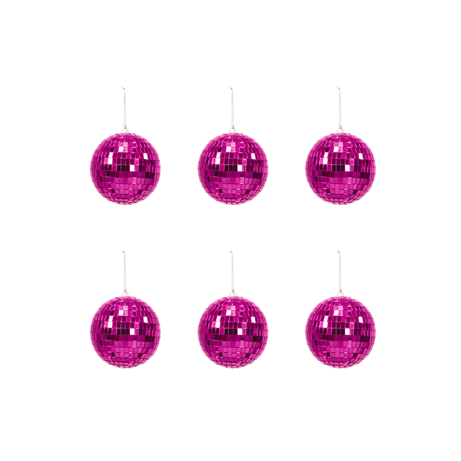 Christmas Decoration - Christmas Ornament - Disco Ball - Foam - Set of 6 - Pink - 6x6x6cm