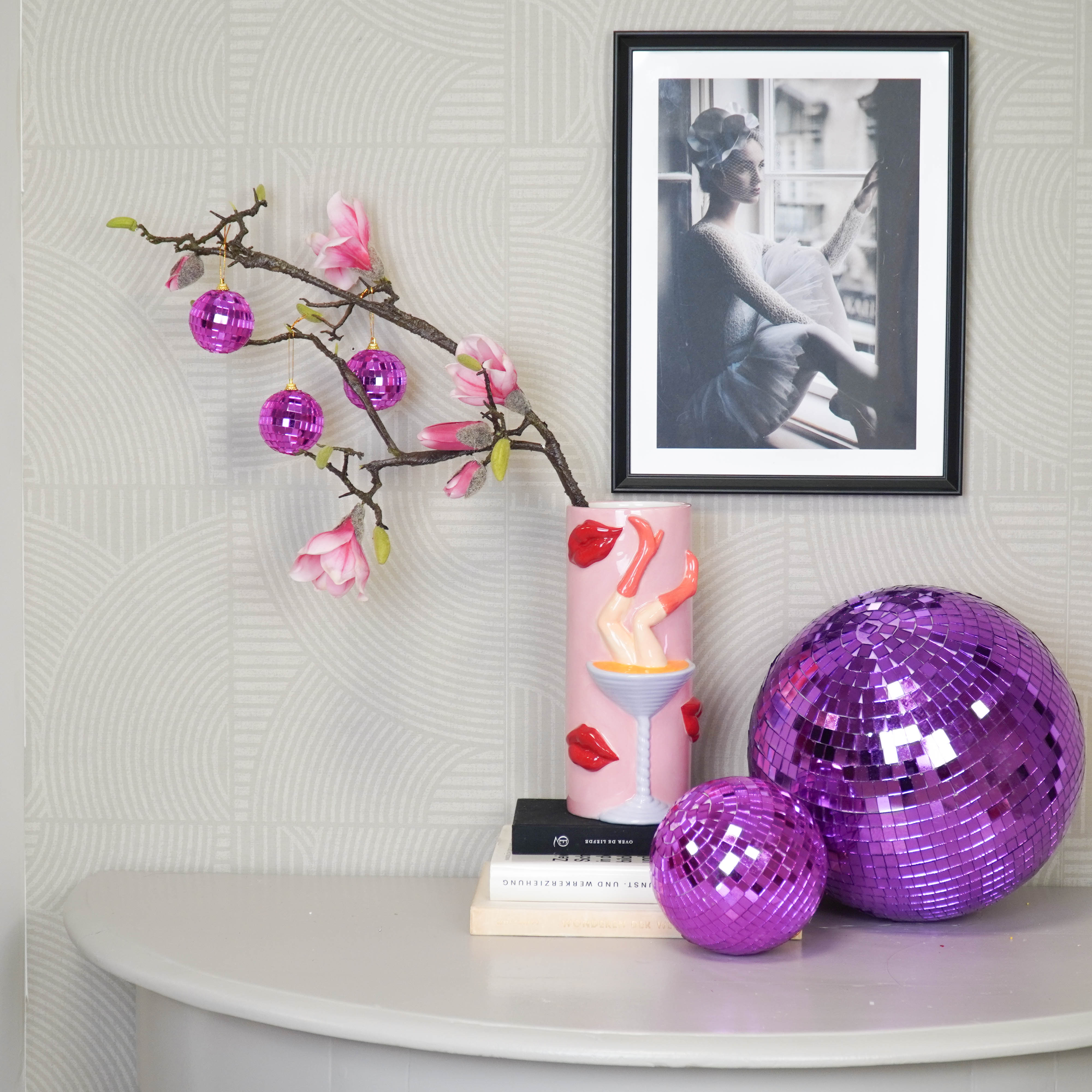 Kerstversiering -  Kersthanger - Discobal - Foam - Set van 6 - Roze - 6x6x6cm