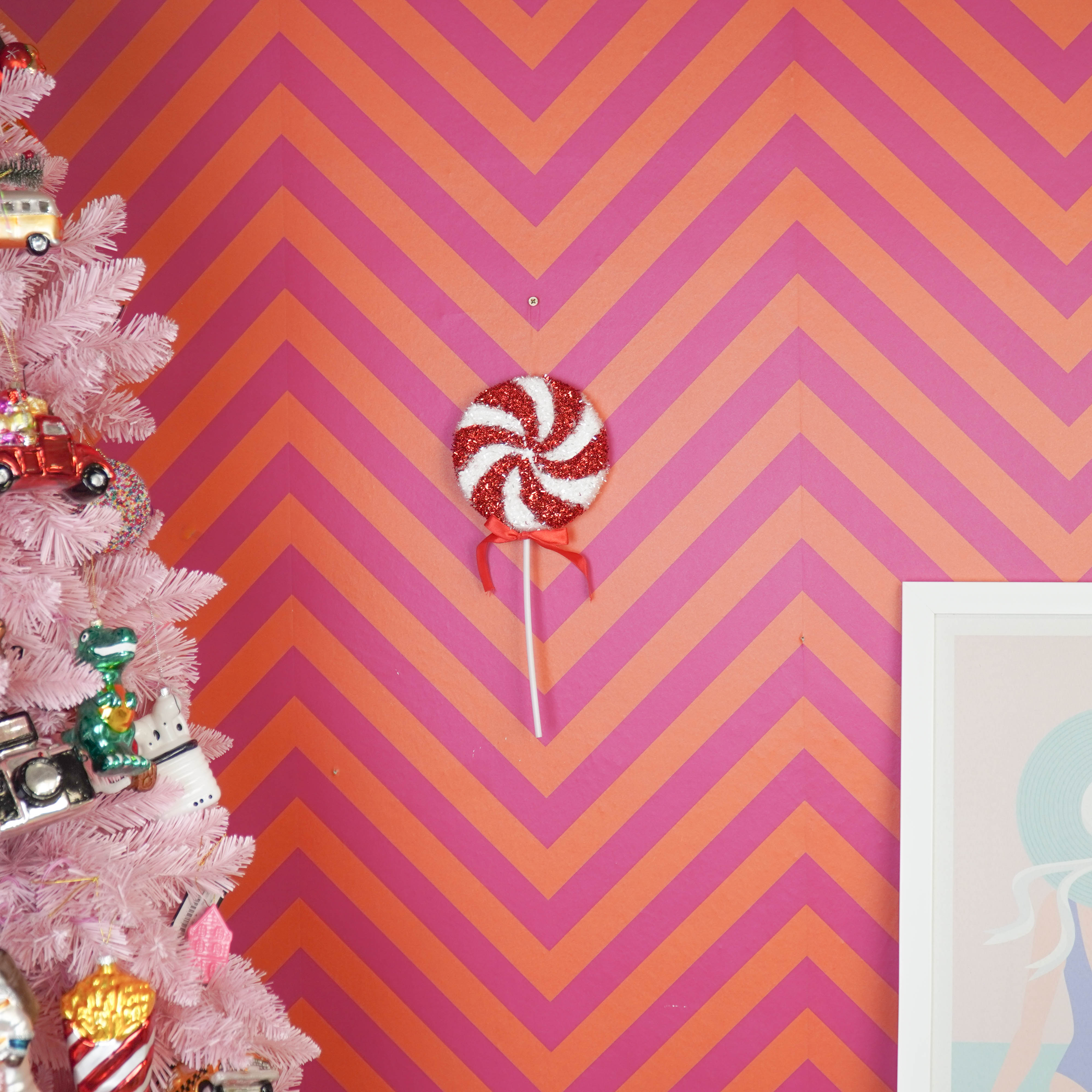 Kerstversiering - Glitter  Lolly - Rood/Wit -  Foam -  15x35cm