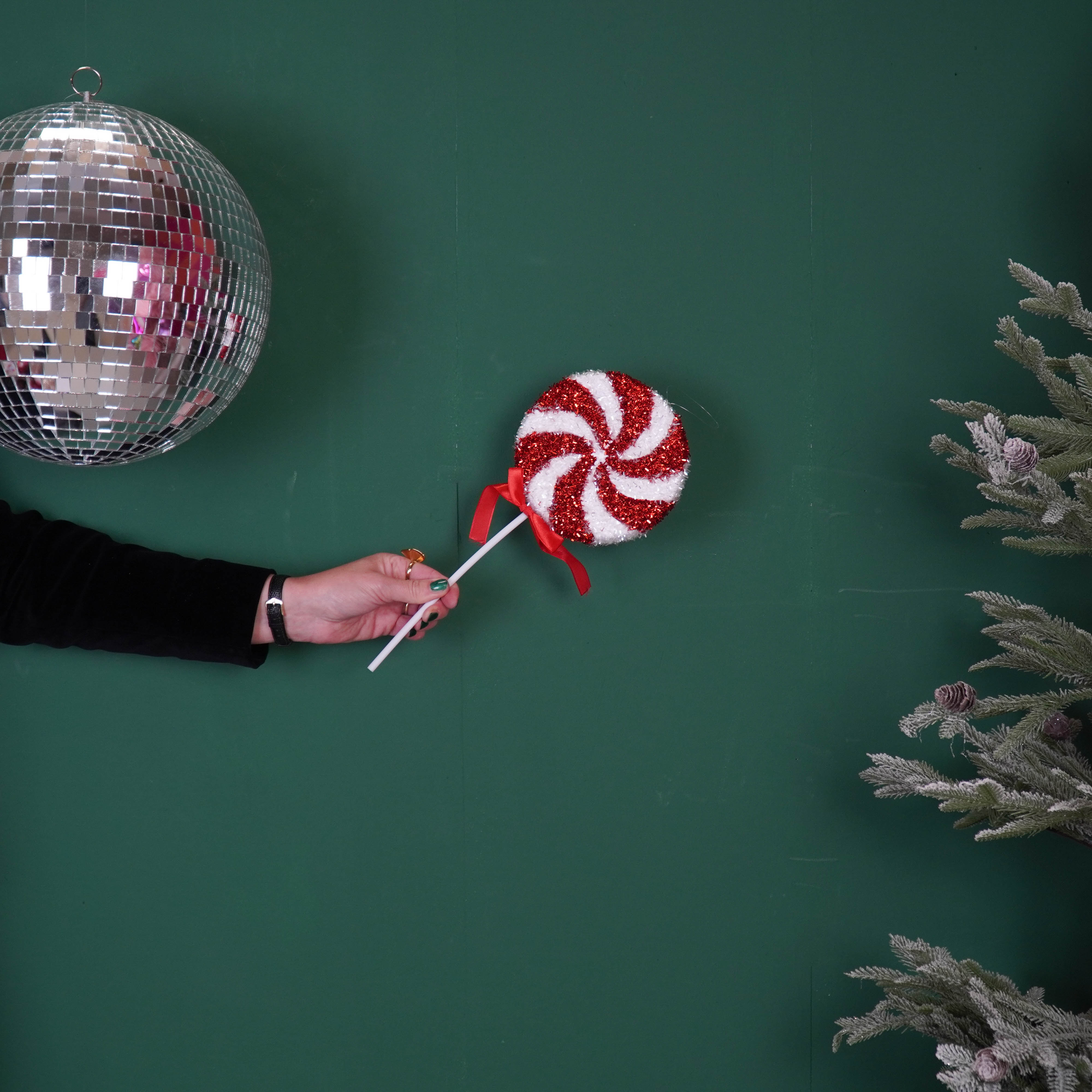 Kerstversiering - Glitter  Lolly - Rood/Wit -  Foam -  15x35cm