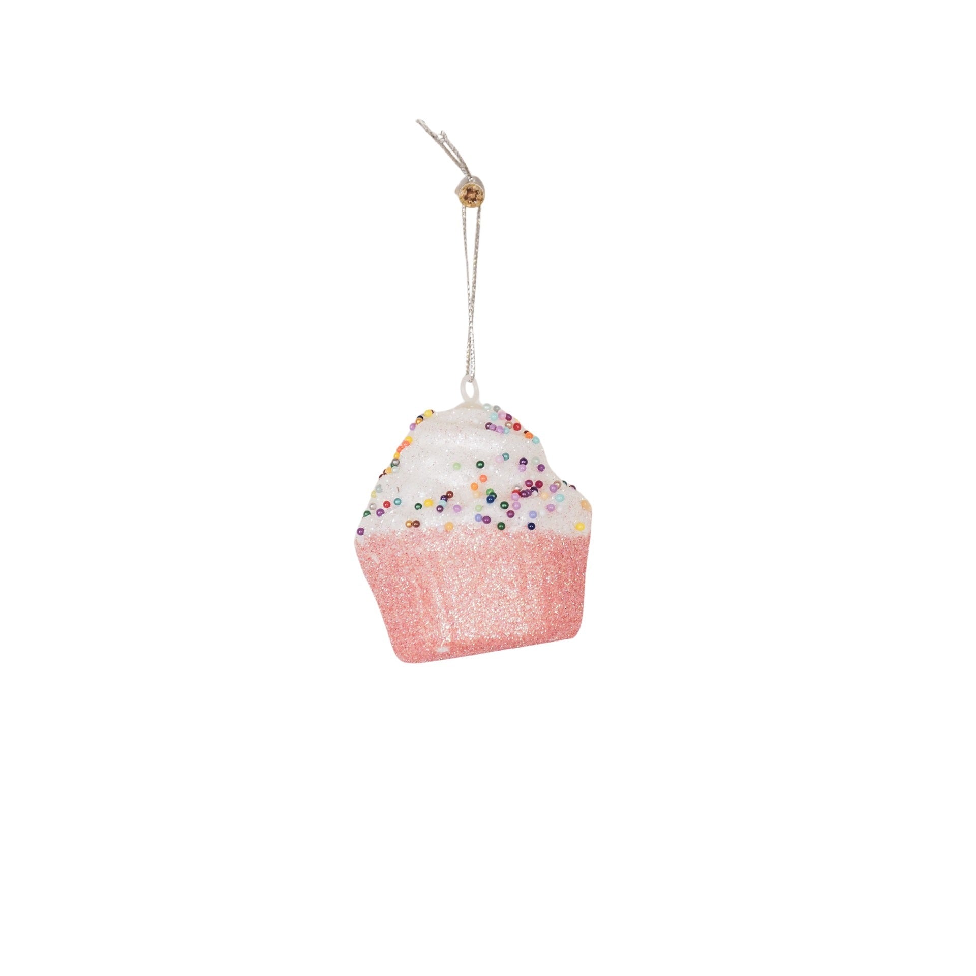 Kersthangers -  Cupcakes met Discobal Dip -  Set van 3 -  Roze/Wit -  8x4x7cm