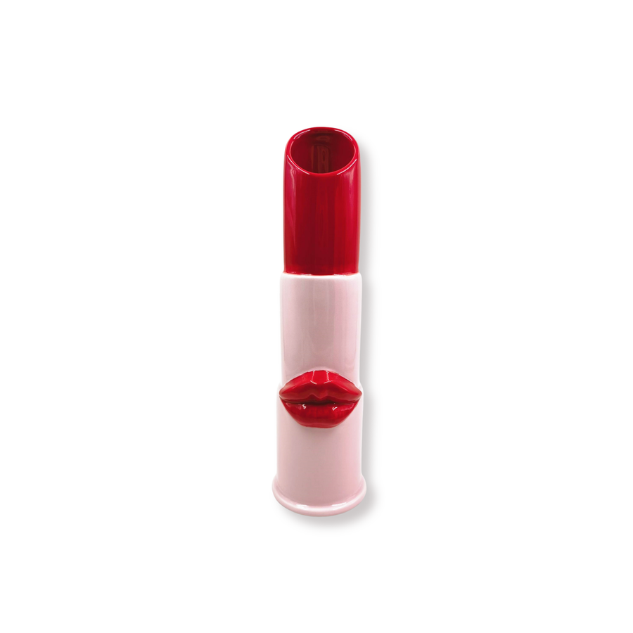 Vase - Flower Vase - Lipstick - Pink / Red - 11x10x35cm