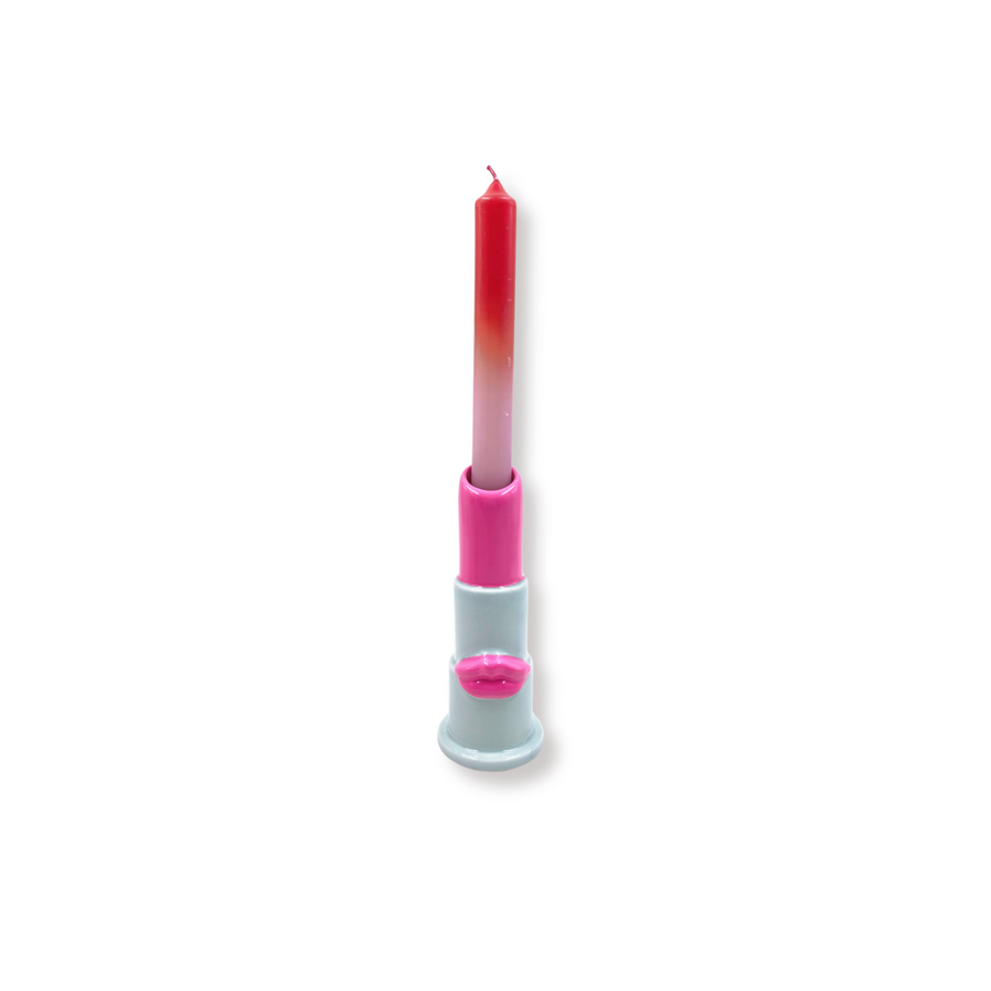 Kaarshouder - Kandelaar - Lippenstift - Munt/Roze - 5x5x15cm