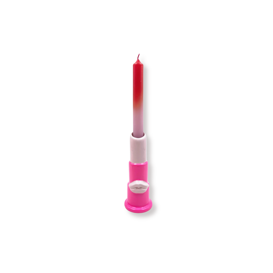 Kaarsenhouder - Kandelaar - Lippenstift - Roze - 5x5x15cm