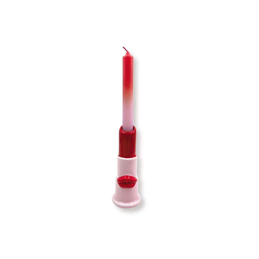 Kaarsenhouder - Kandelaar - Lippenstift - Roze / Rood - 5x5x15cm