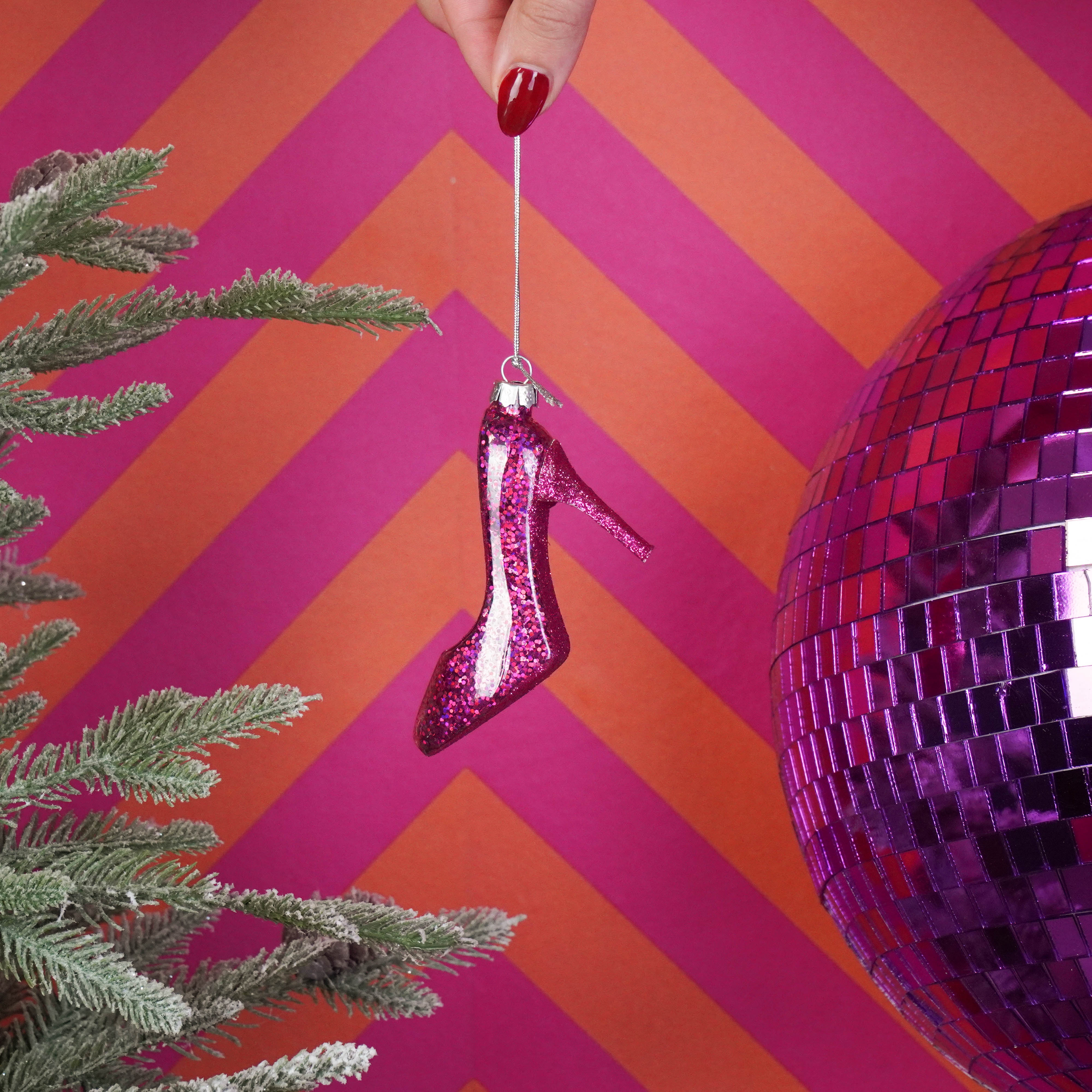Kerstversiering - Kersthanger - Roze Pump - Glas - 8,5x3x7,5cm