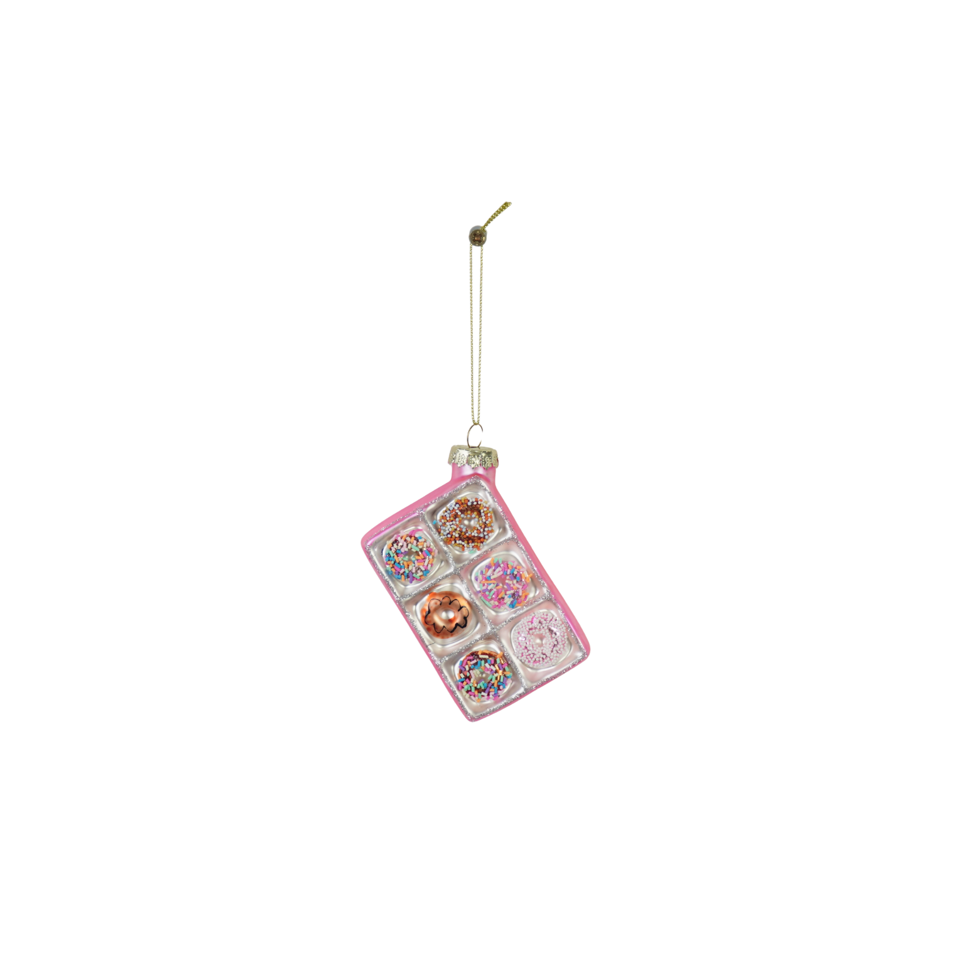 Kerstversiering - Kersthanger - Donut Doosje -  Multi kleur -  Glas - 6x3x9cm
