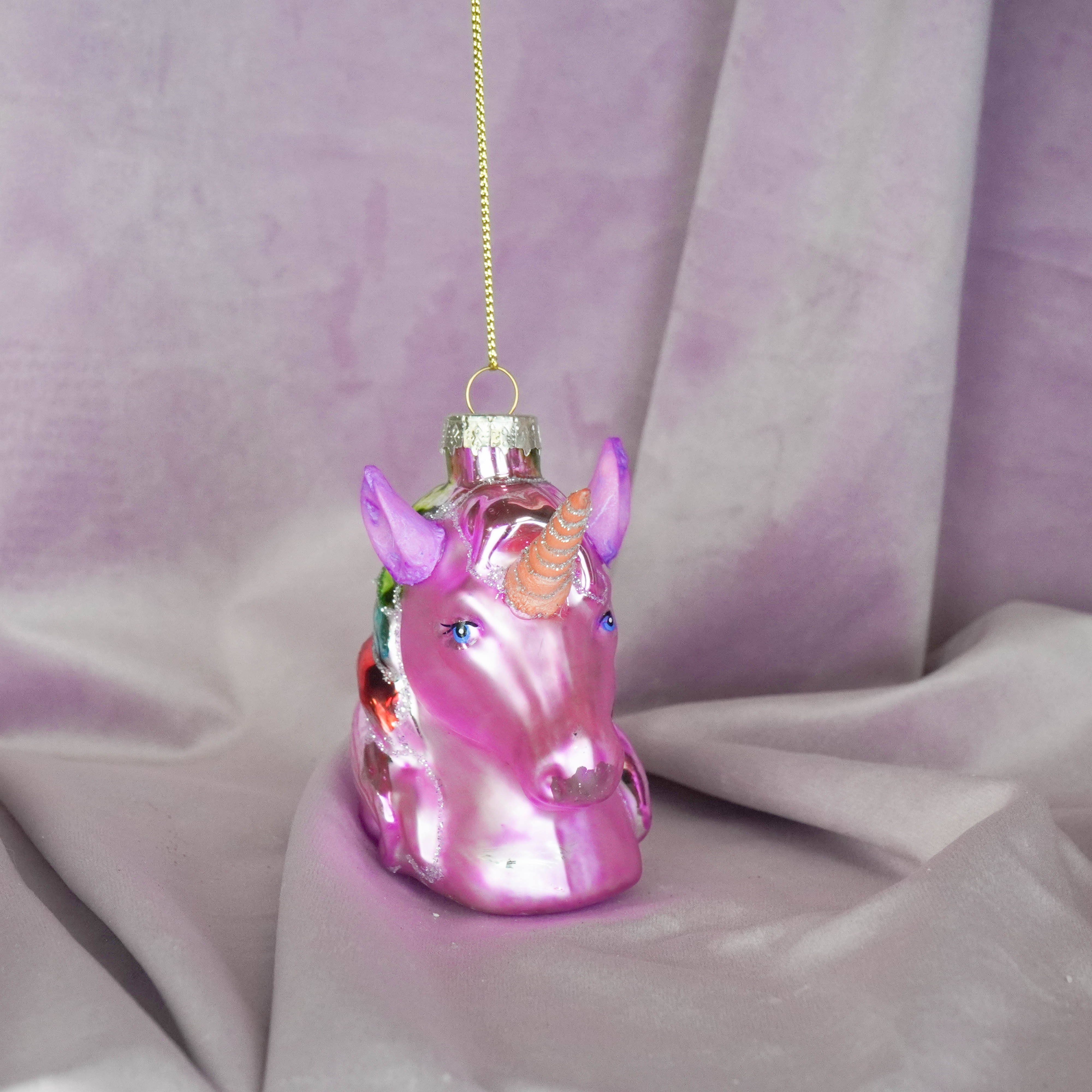 Kerstversiering -  Kersthanger - Roze Eenhoorn  - Glas - 5x8x8,5cm