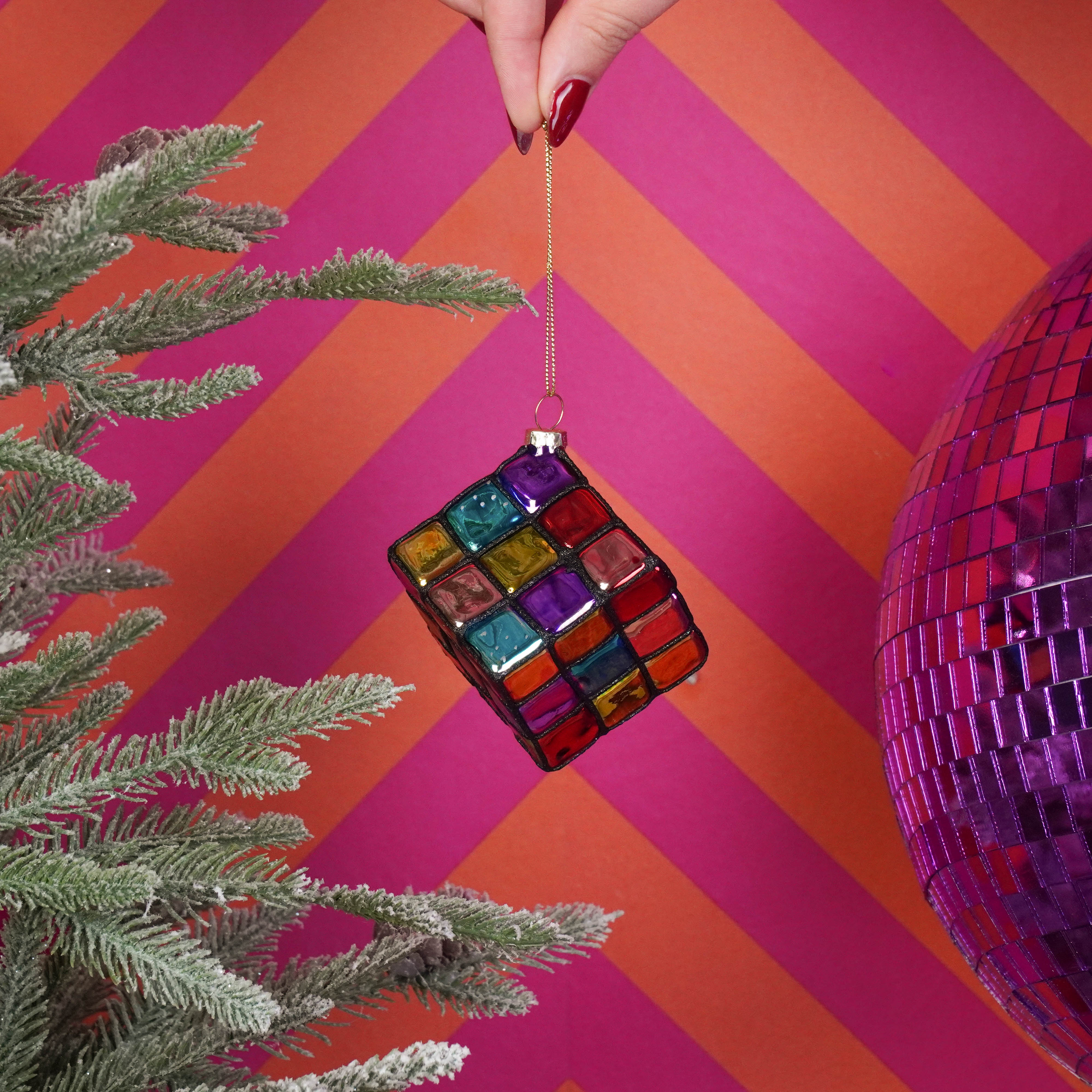 Kerstversiering -  Kersthanger  - Rubix Kubus  - Multi Kleur -   Glas - 5,5x5,5x5,5cm