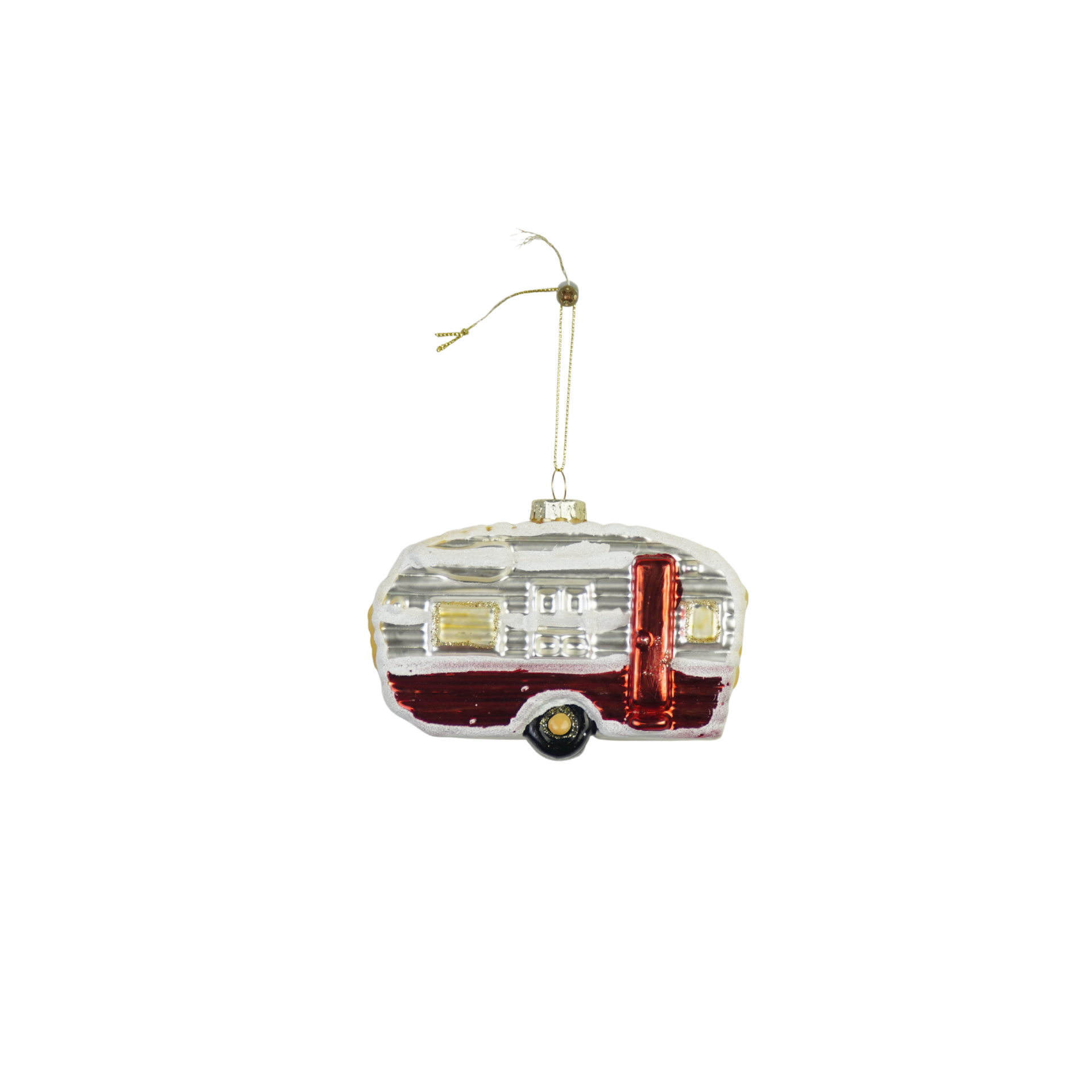 Kerstversiering -  Kersthanger - Caravan - Wit/ Rood  - Glas - 11,5x5x8cm